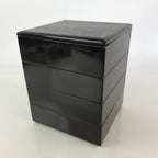 Japanese Lacquerware Wooden Bento Box 4 Tier Vtg Black Lidded Box Jubako JB81