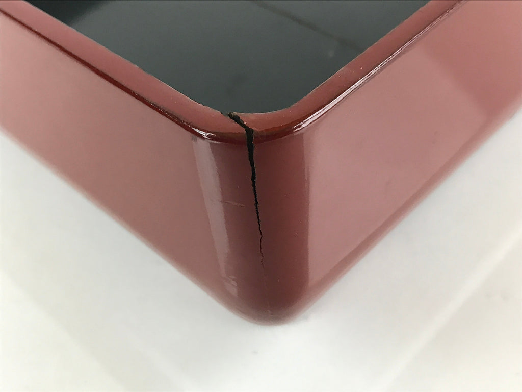Japanese Lacquerware Wooden Bento Box Red 2 Tier Vtg Jubako Raden Crane JB79