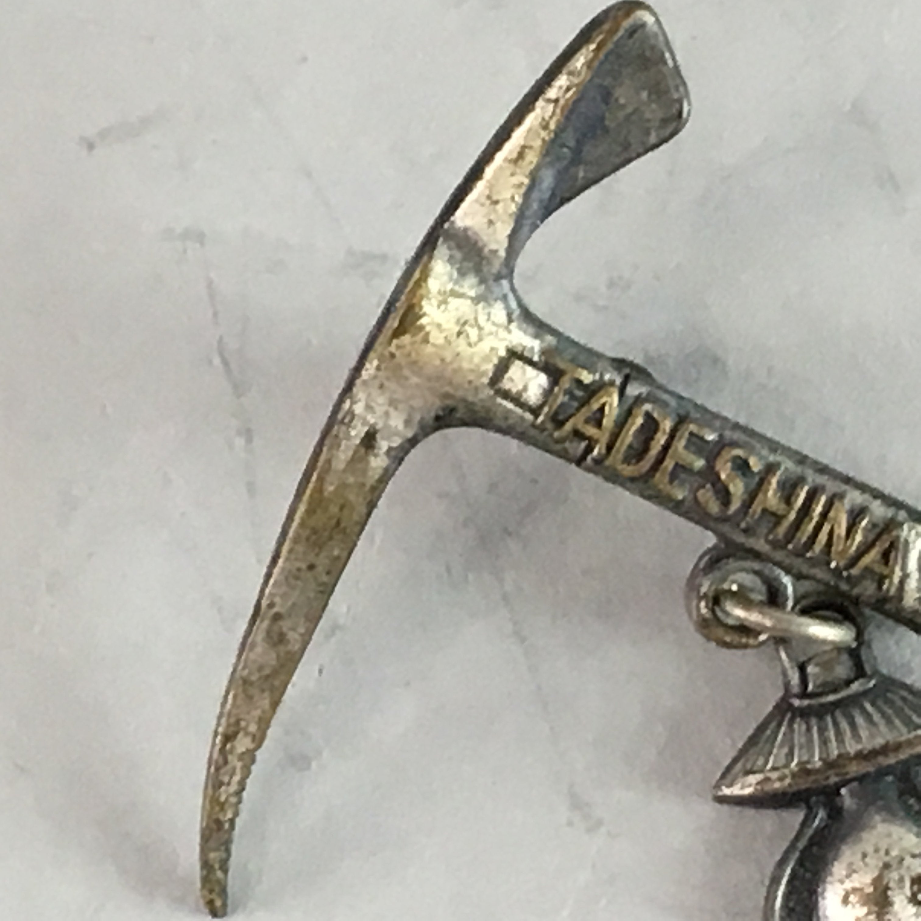 Japanese Lapel Pin Vtg Badge Metal Brooch Accessory Pickaxe Lamp J710