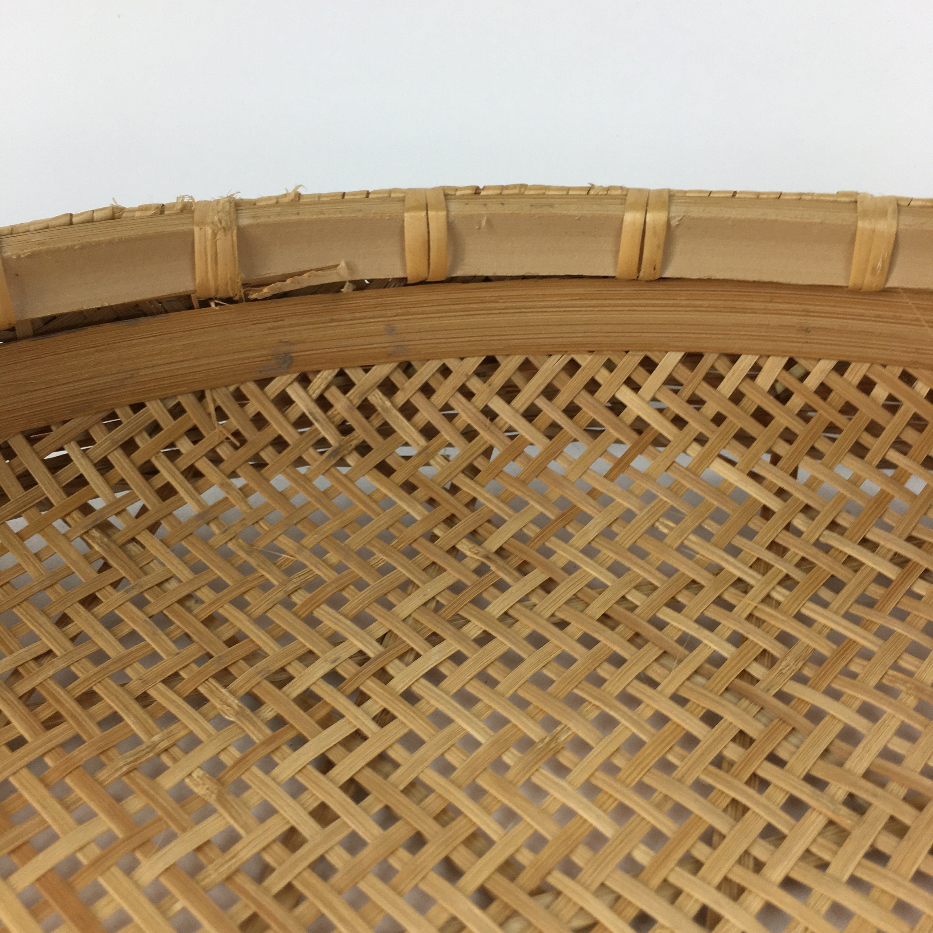 Japanese Large Bamboo Drying Basket Vtg Natural Round Kago Zaru 52 cm Wide B158