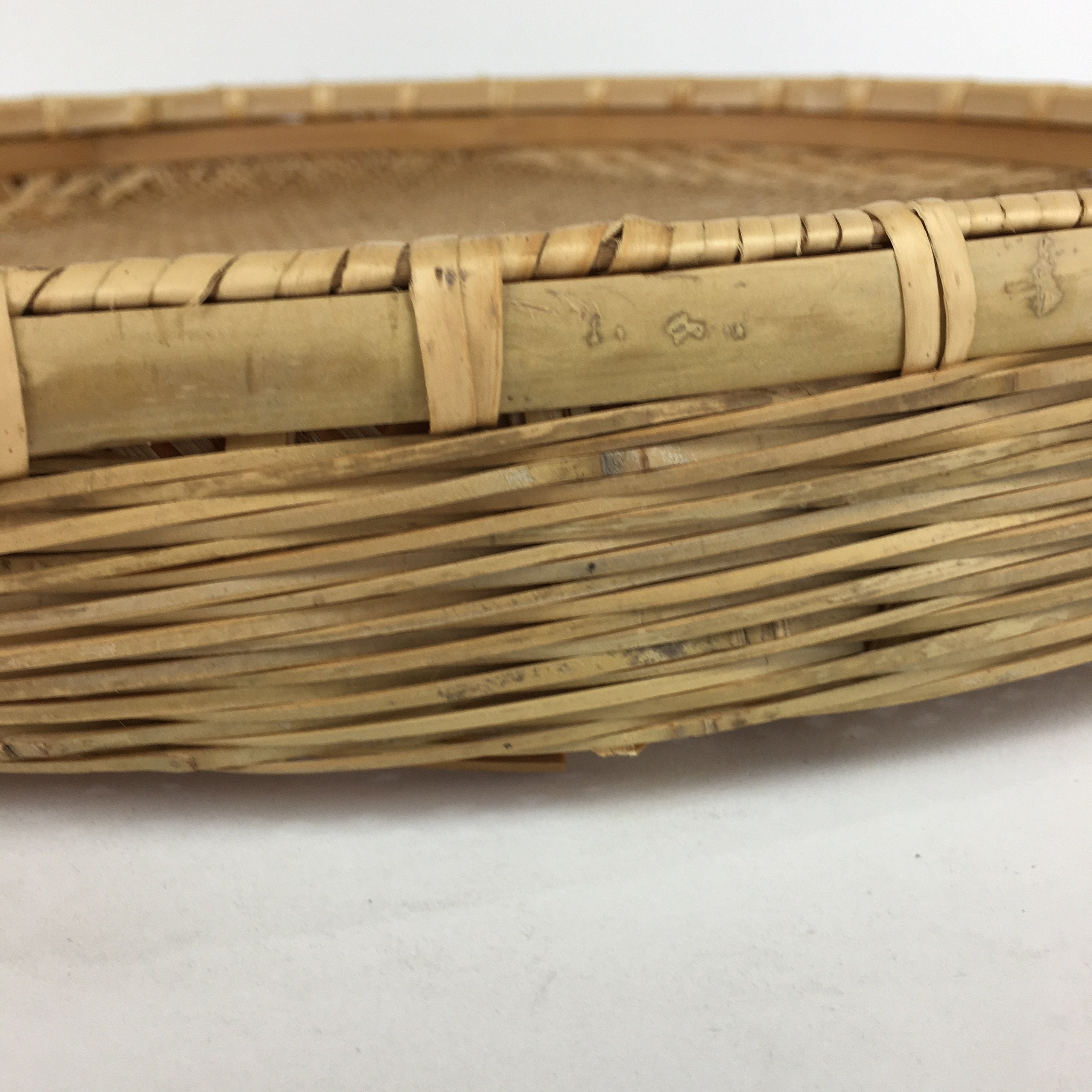 Japanese Large Bamboo Drying Basket Vtg Natural Round Kago Zaru 53cm Wide B157