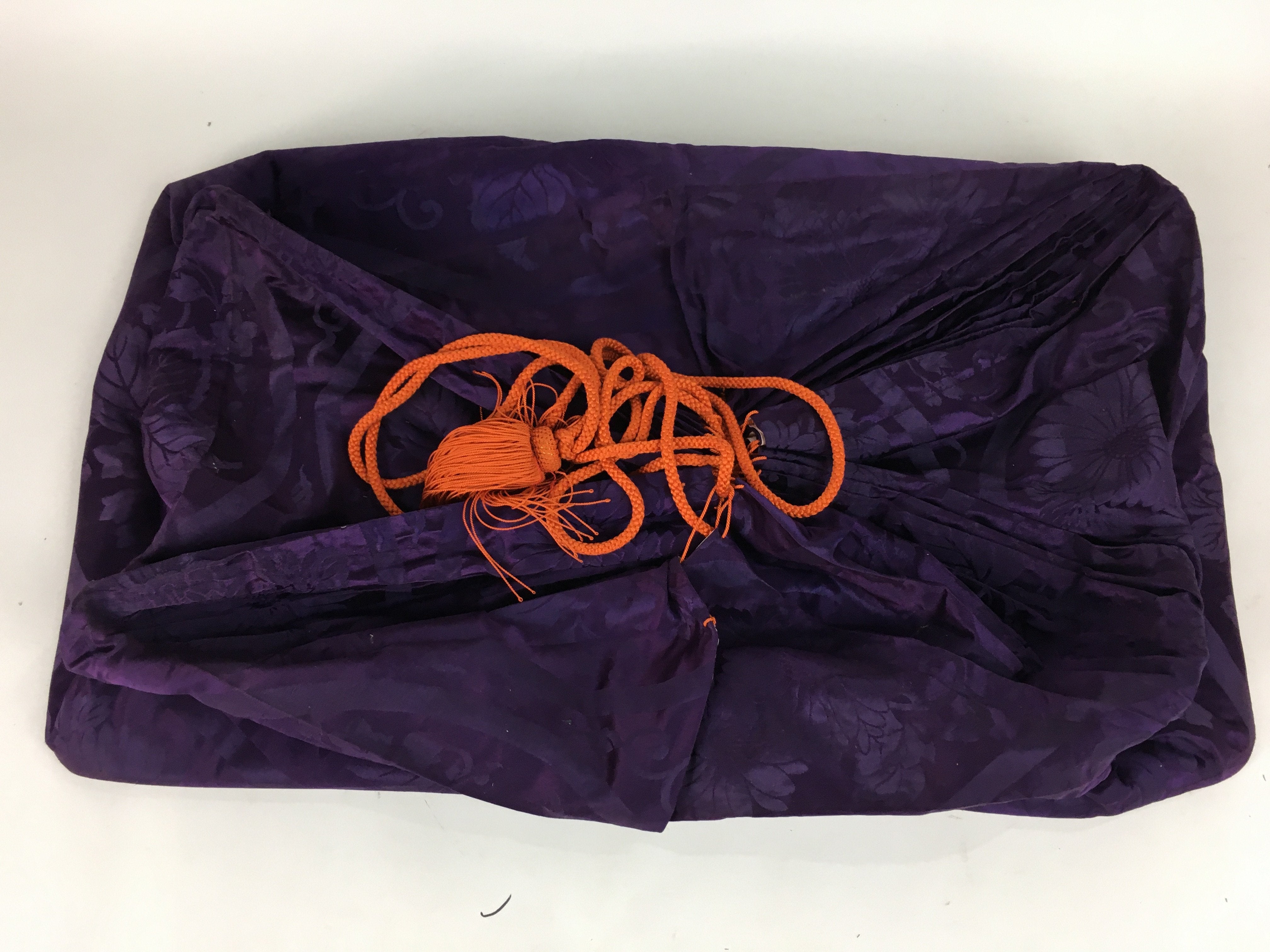 Japanese Large Storage Bag Vtg Kimono Carry Bag Hard Bottom Plate Purple KB21