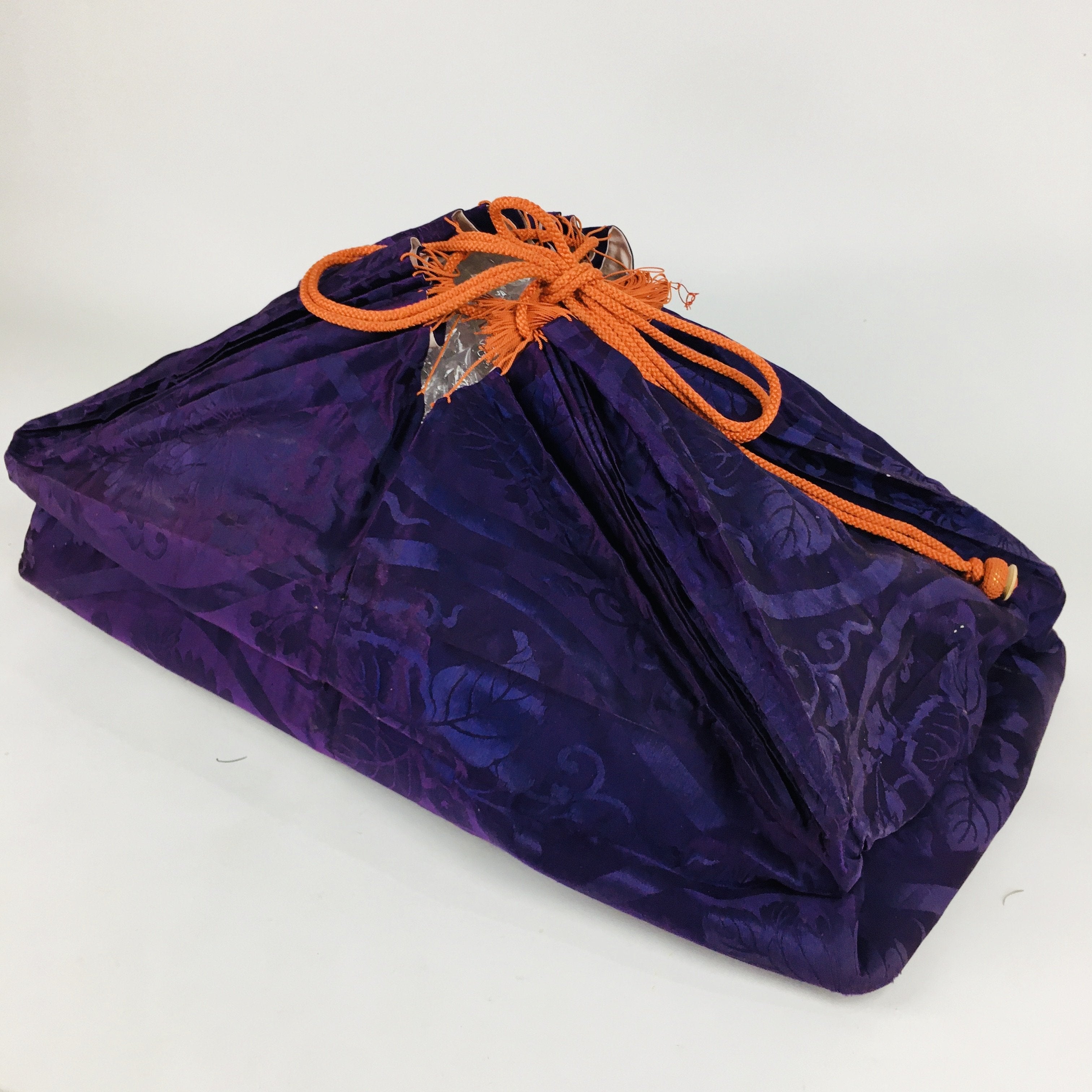 Japanese Large Storage Bag Vtg Kimono Carry Bag Hard Bottom Plate Purple KB21