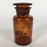 Japanese Lidded Glass Medicine Bottle Vtg Amber Color Glass 10.5 cm Vase MB10