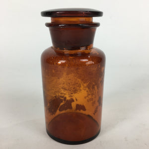 Japanese Lidded Glass Medicine Bottle Vtg Amber Color Glass 10.5 cm Vase MB10