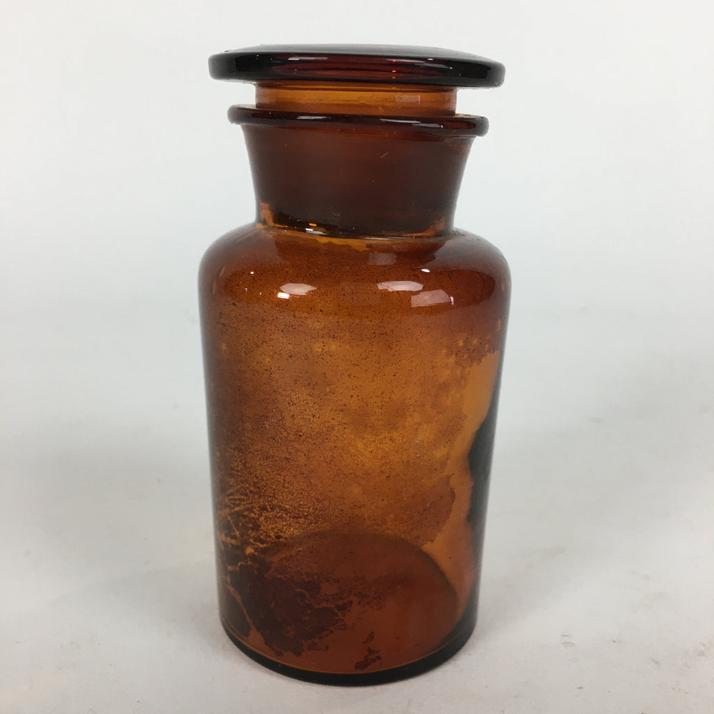 Japanese Lidded Glass Medicine Bottle Vtg Amber Color Glass 10.5 cm Vase MB10