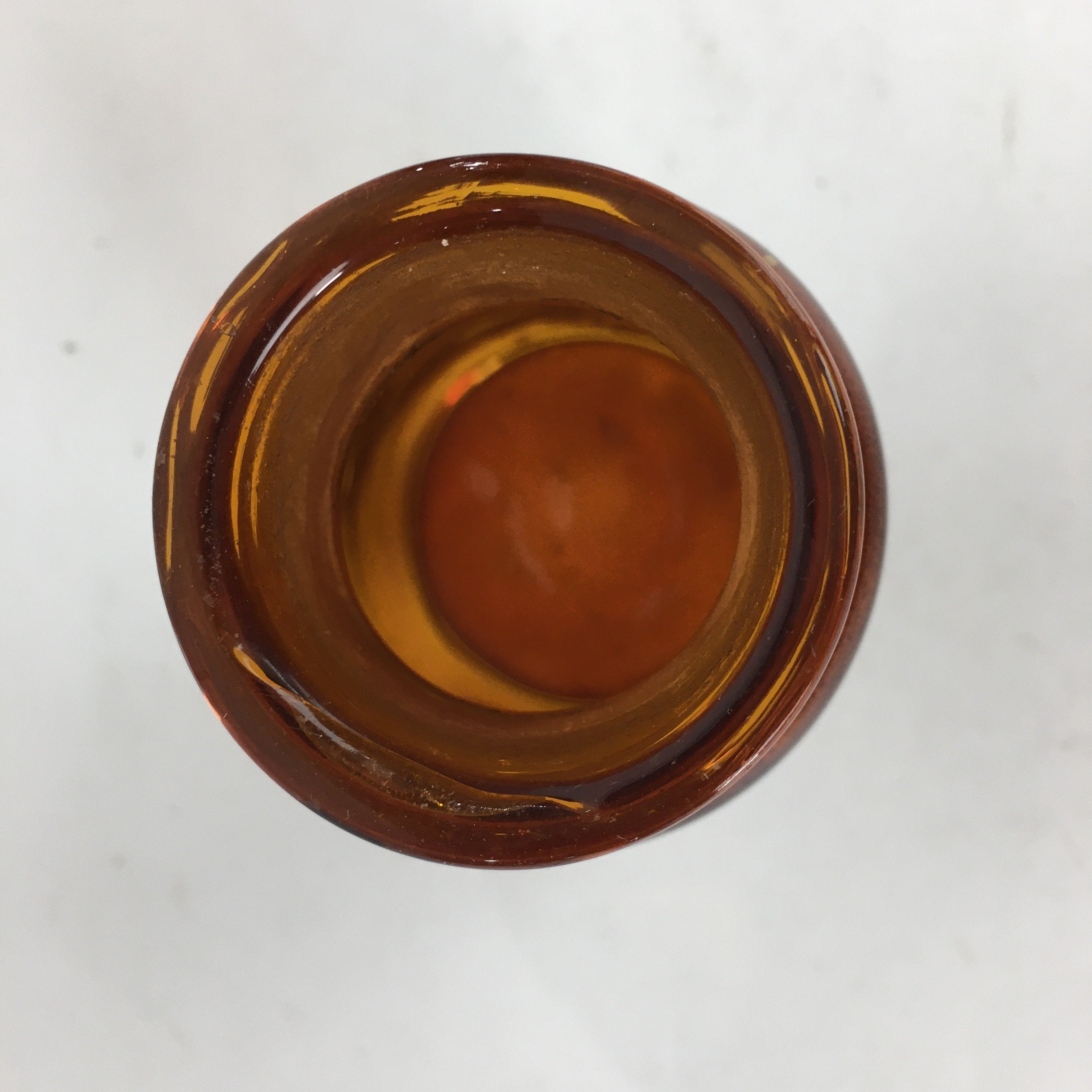 Japanese Lidded Glass Medicine Bottle Vtg Amber Color Glass 10.5 cm Vase MB10
