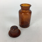 Japanese Lidded Glass Medicine Bottle Vtg Amber Color Glass 10.5 cm Vase MB10