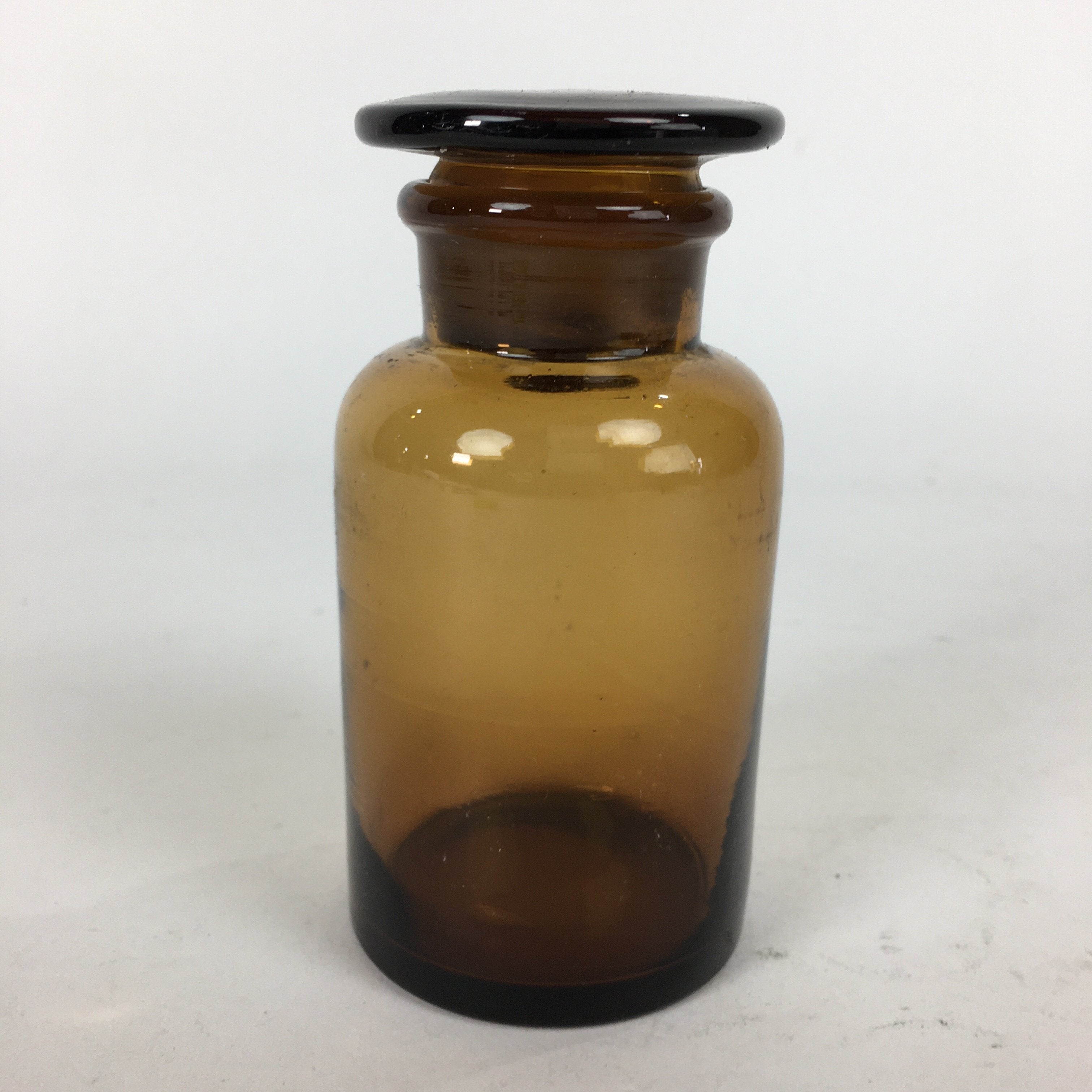 Japanese Lidded Glass Medicine Bottle Vtg Amber Color Glass 10.5
