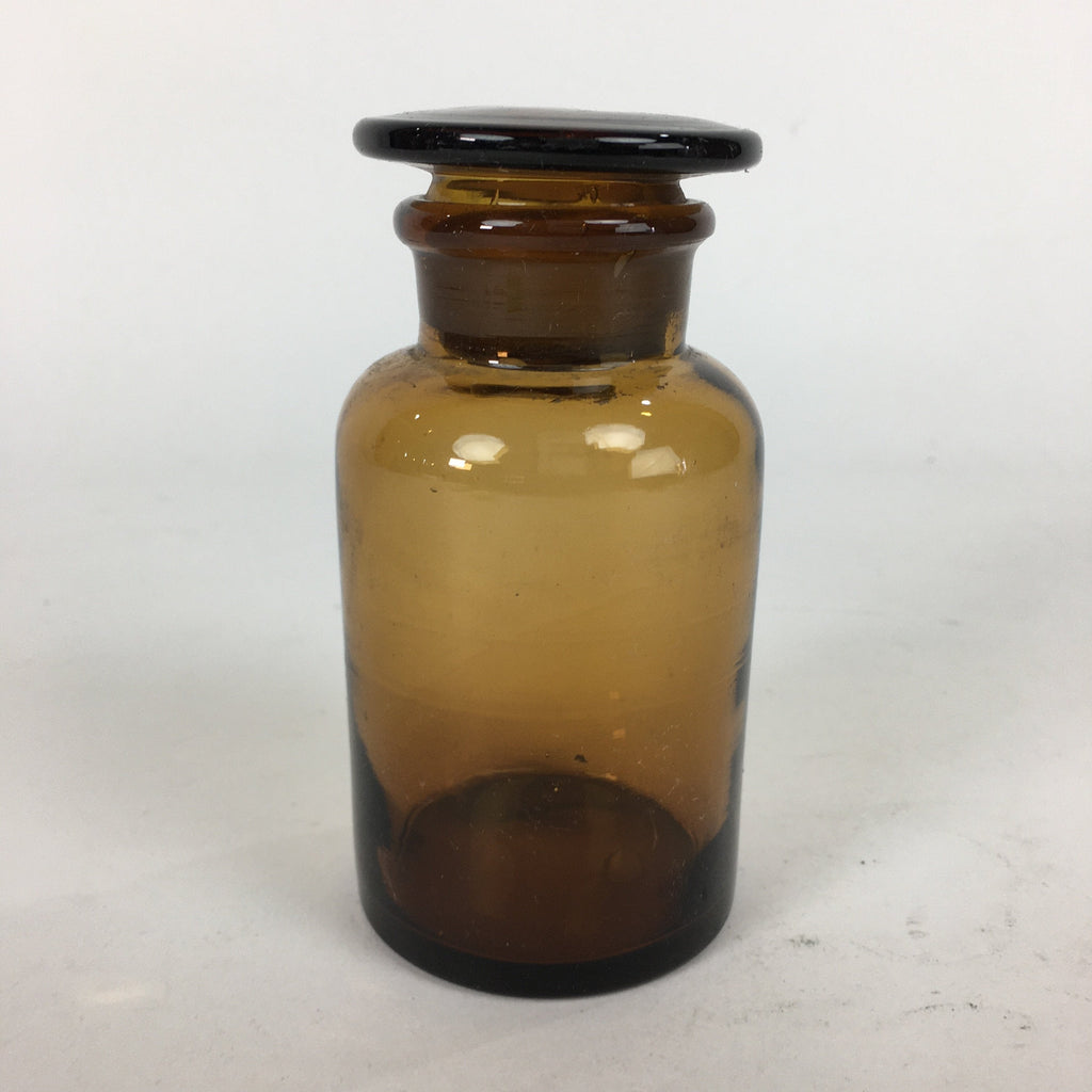 Japanese Lidded Glass Medicine Bottle Vtg Amber Color Glass 10.5 cm Vase MB12