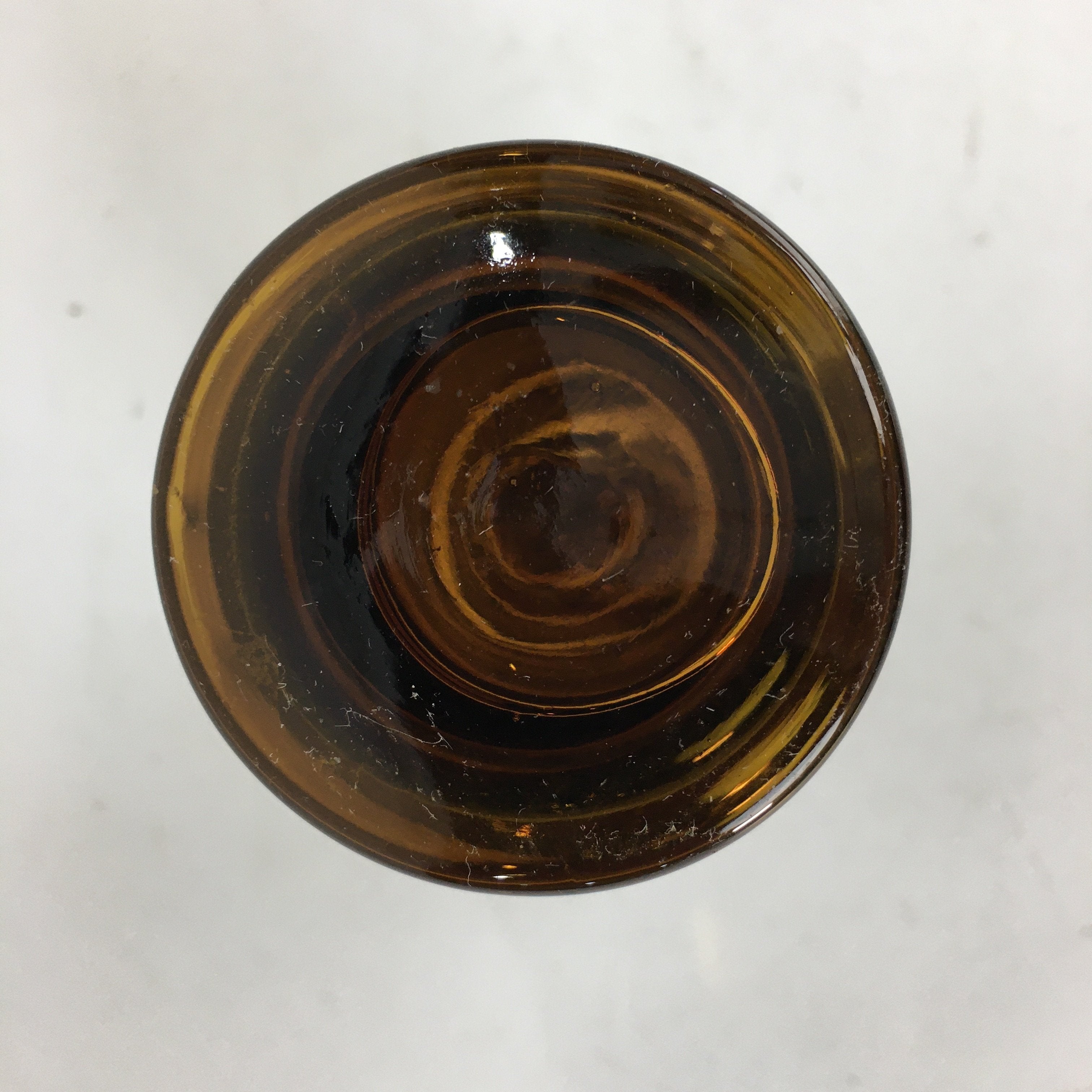 Japanese Lidded Glass Medicine Bottle Vtg Amber Color Glass 10.5 cm Vase MB12