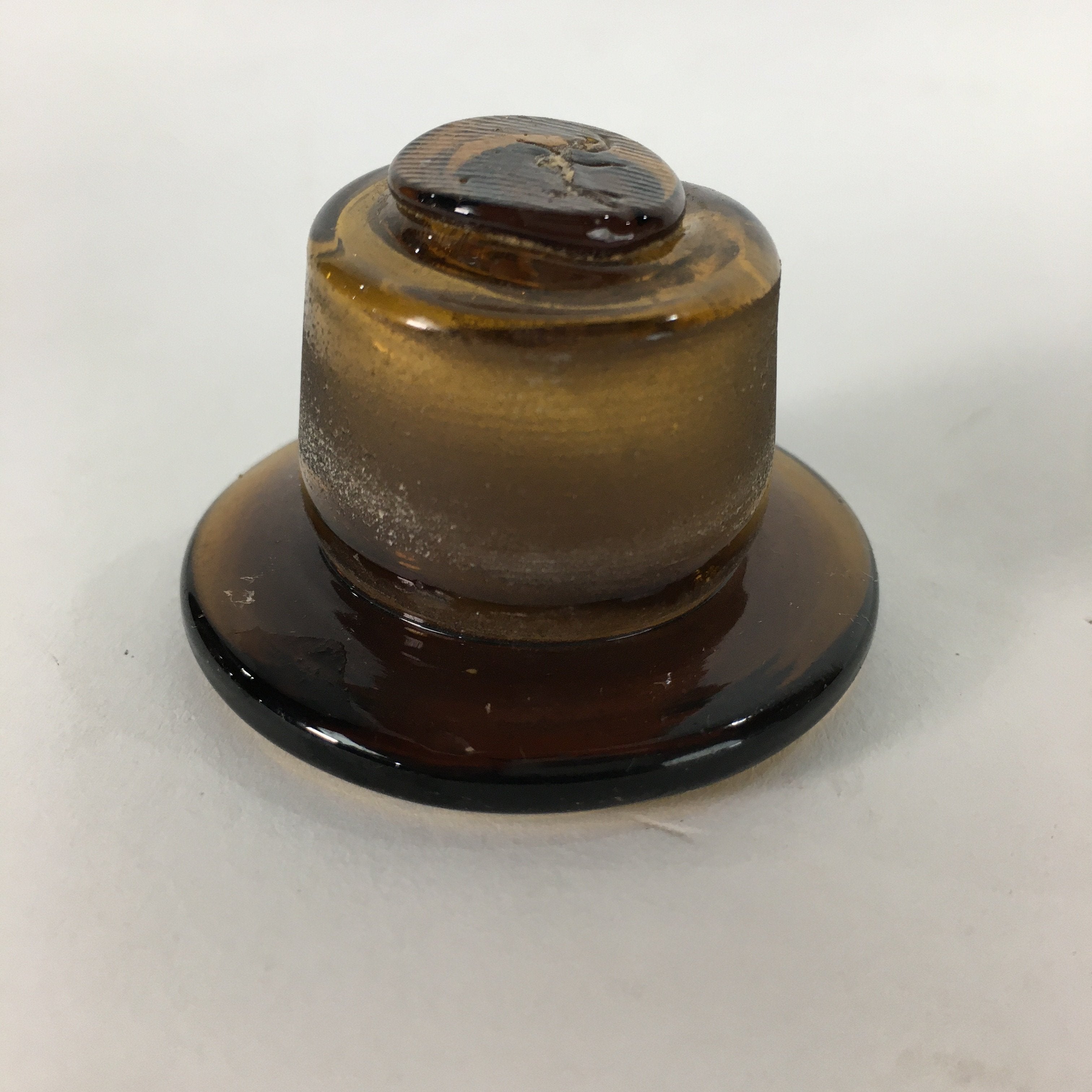 Japanese Lidded Glass Medicine Bottle Vtg Amber Color Glass 10.5 cm Vase MB12