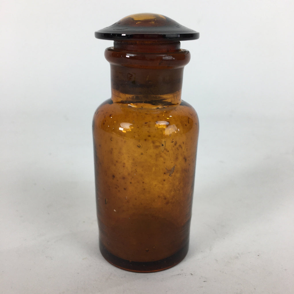 Japanese Lidded Glass Medicine Bottle Vtg Amber Color Glass 10.5 cm Vase MB13