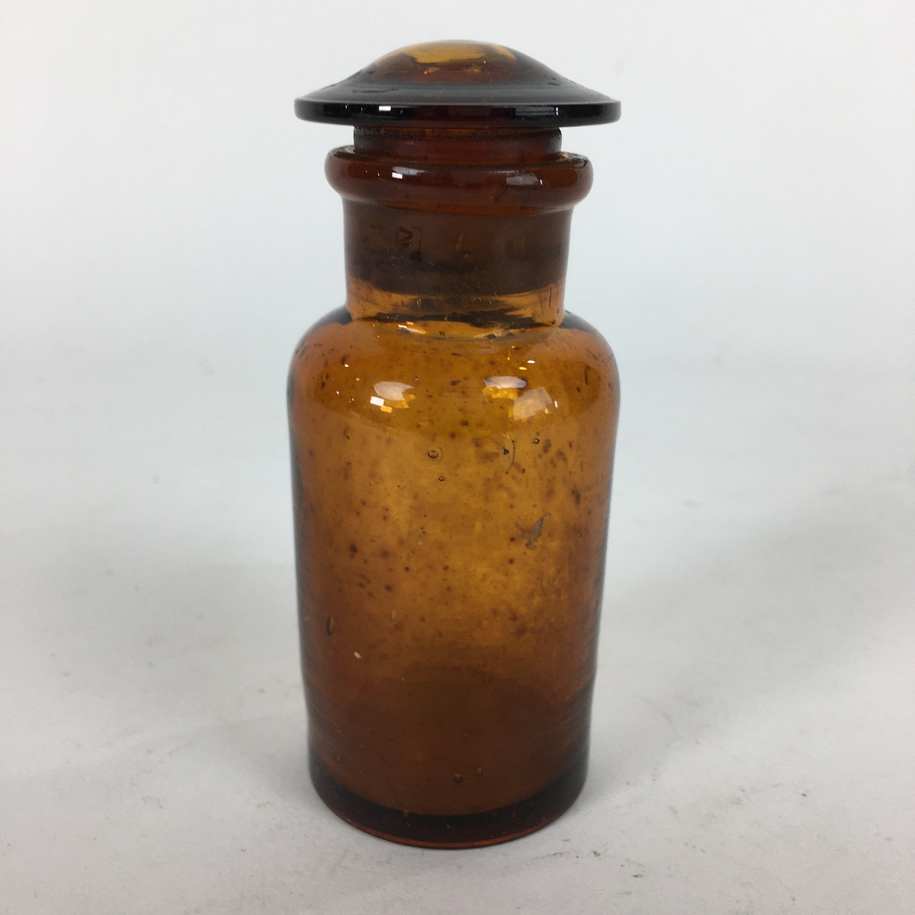 Japanese Lidded Glass Medicine Bottle Vtg Amber Color Glass 10.5 cm Vase MB13