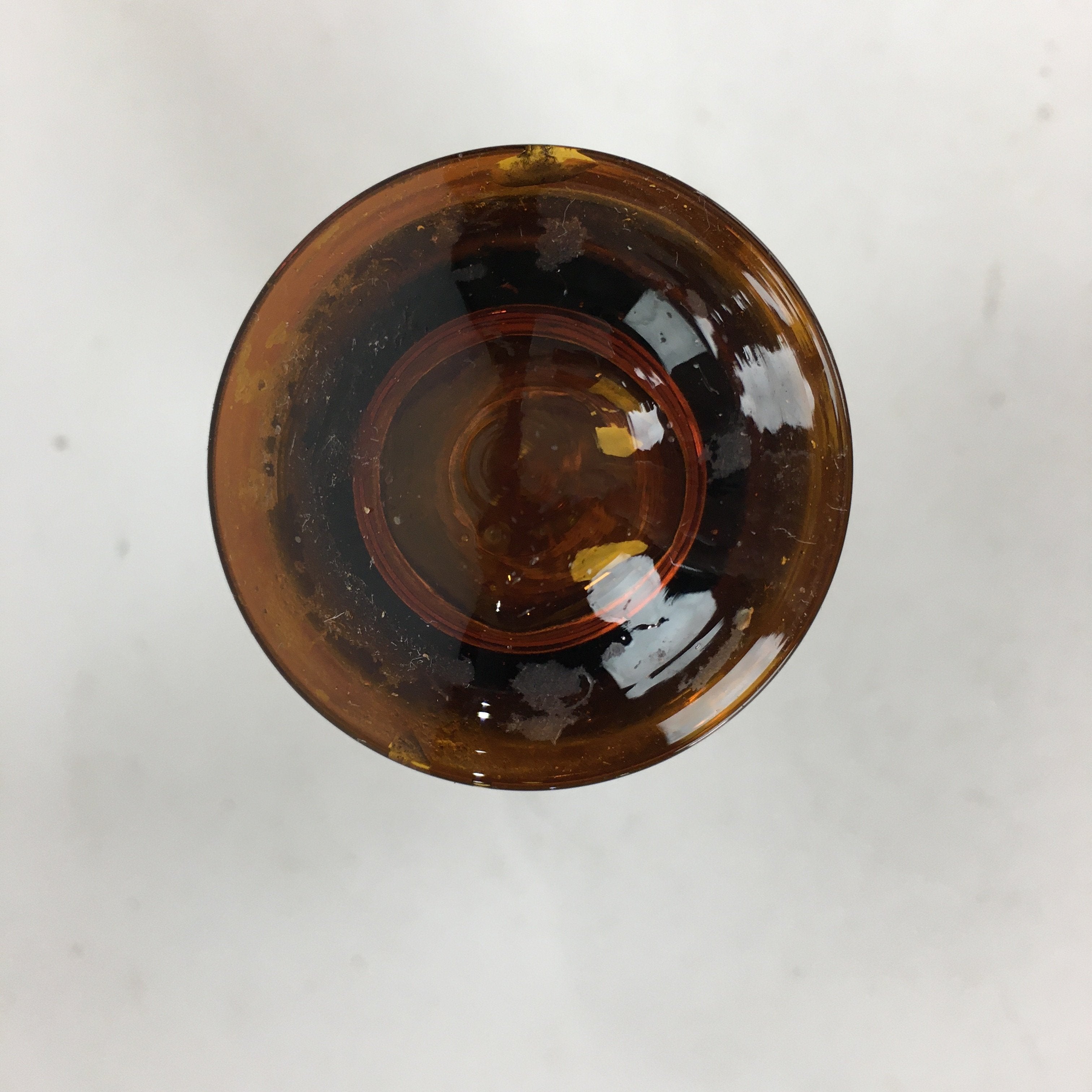 Japanese Lidded Glass Medicine Bottle Vtg Amber Color Glass 10.5 cm Vase MB13