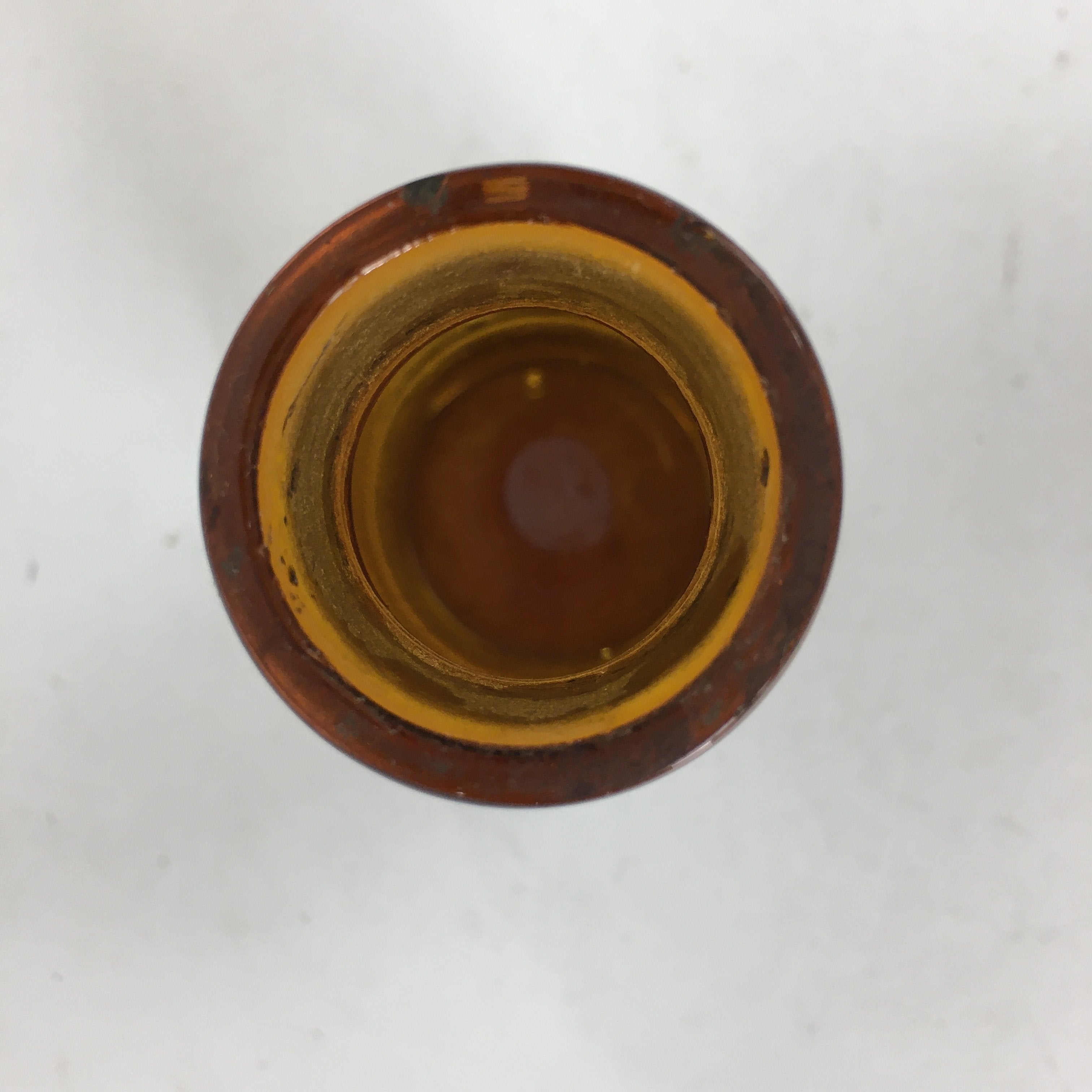 Japanese Lidded Glass Medicine Bottle Vtg Amber Color Glass 10.5 cm Vase MB13