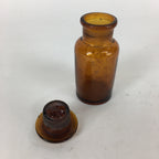 Japanese Lidded Glass Medicine Bottle Vtg Amber Color Glass 10.5 cm Vase MB13