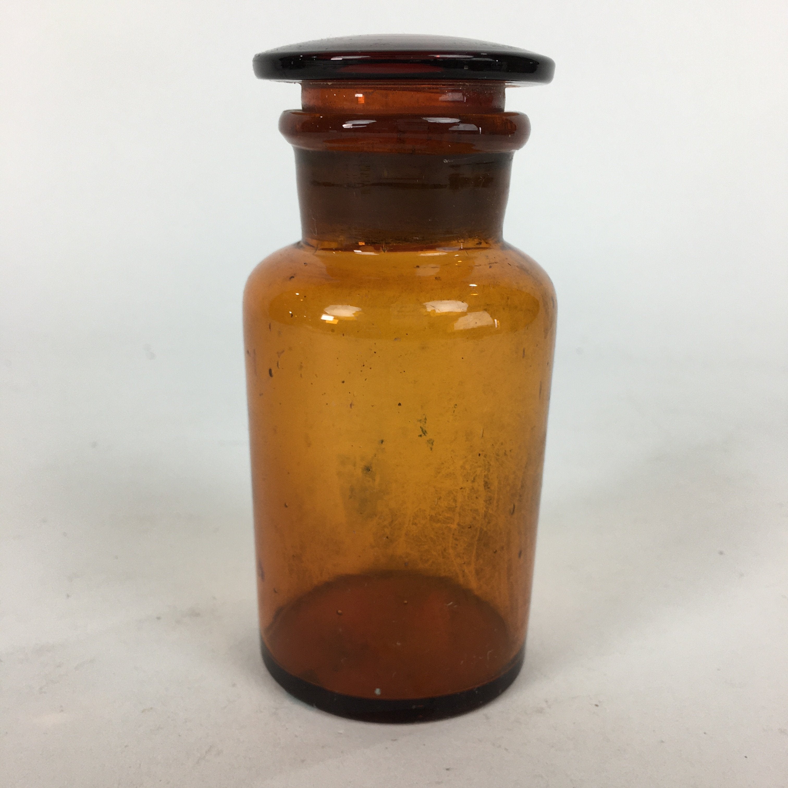 Japanese Lidded Glass Medicine Bottle Vtg Amber Color Glass 11 cm Vase MB11