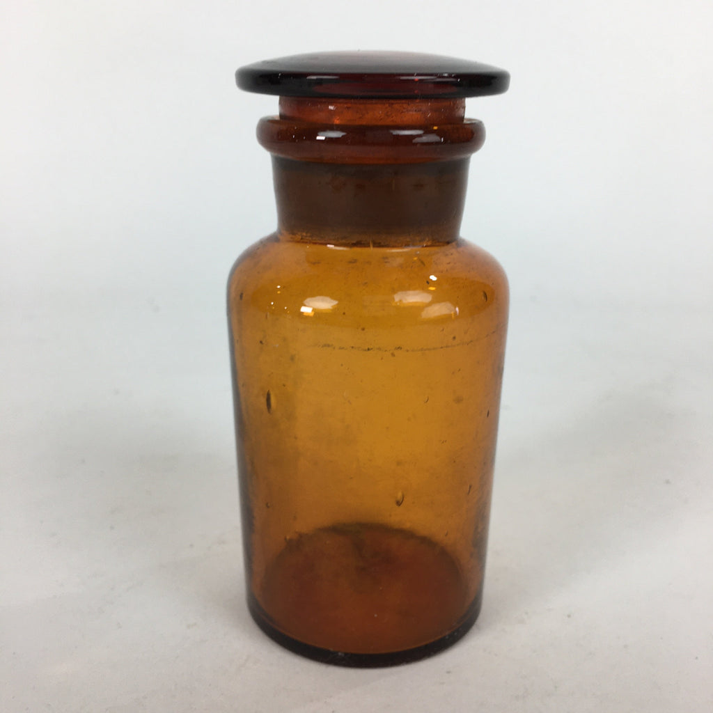 Japanese Lidded Glass Medicine Bottle Vtg Amber Color Glass 11 cm Vase MB11