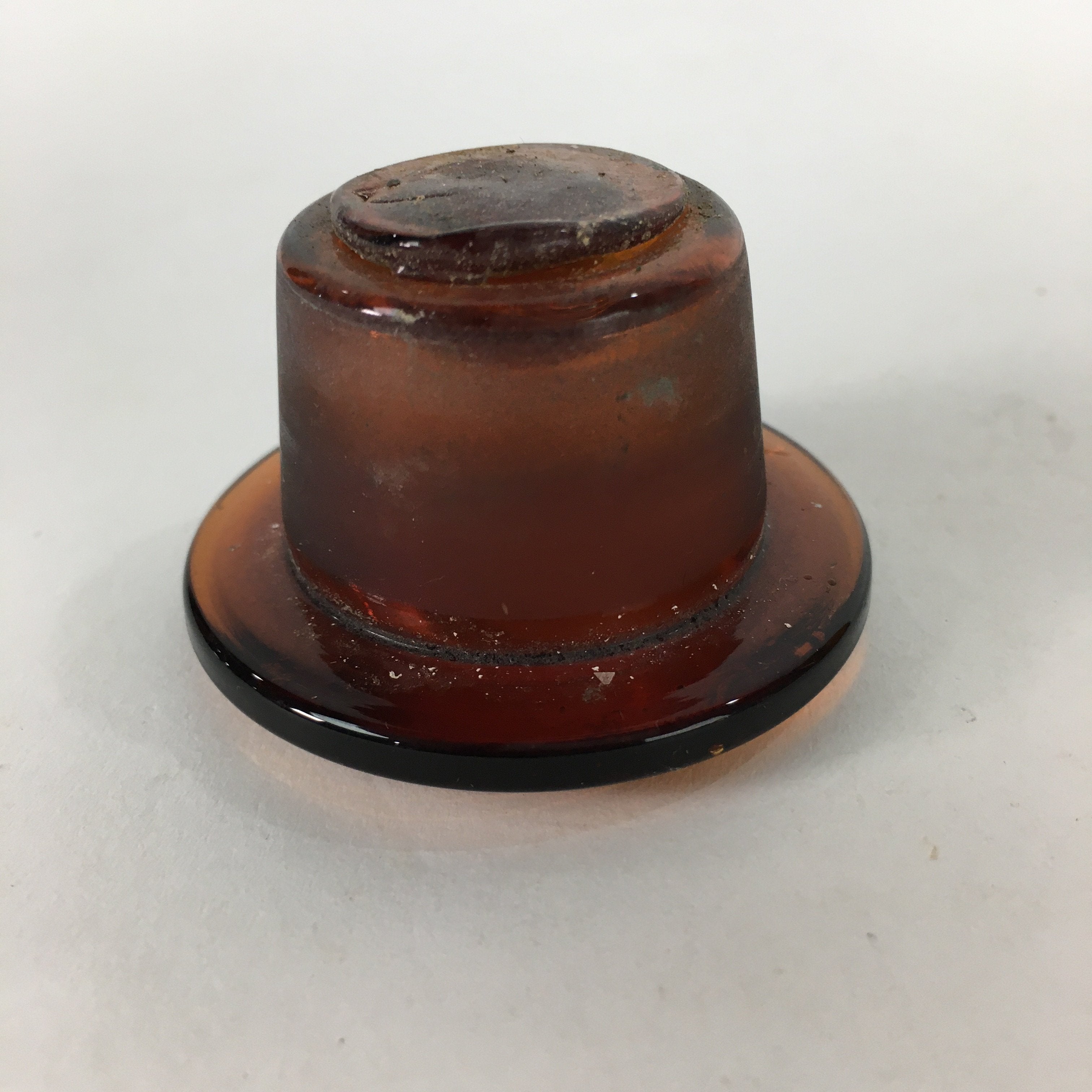 Japanese Lidded Glass Medicine Bottle Vtg Amber Color Glass 11 cm Vase MB11