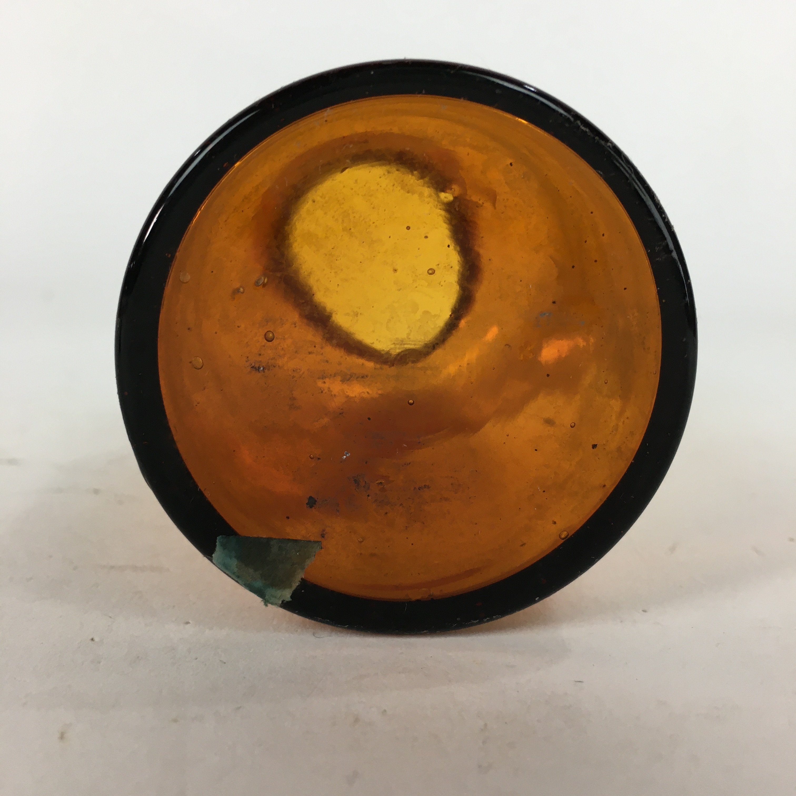 Japanese Lidded Glass Medicine Bottle Vtg Amber Color Glass 11 cm Vase MB11