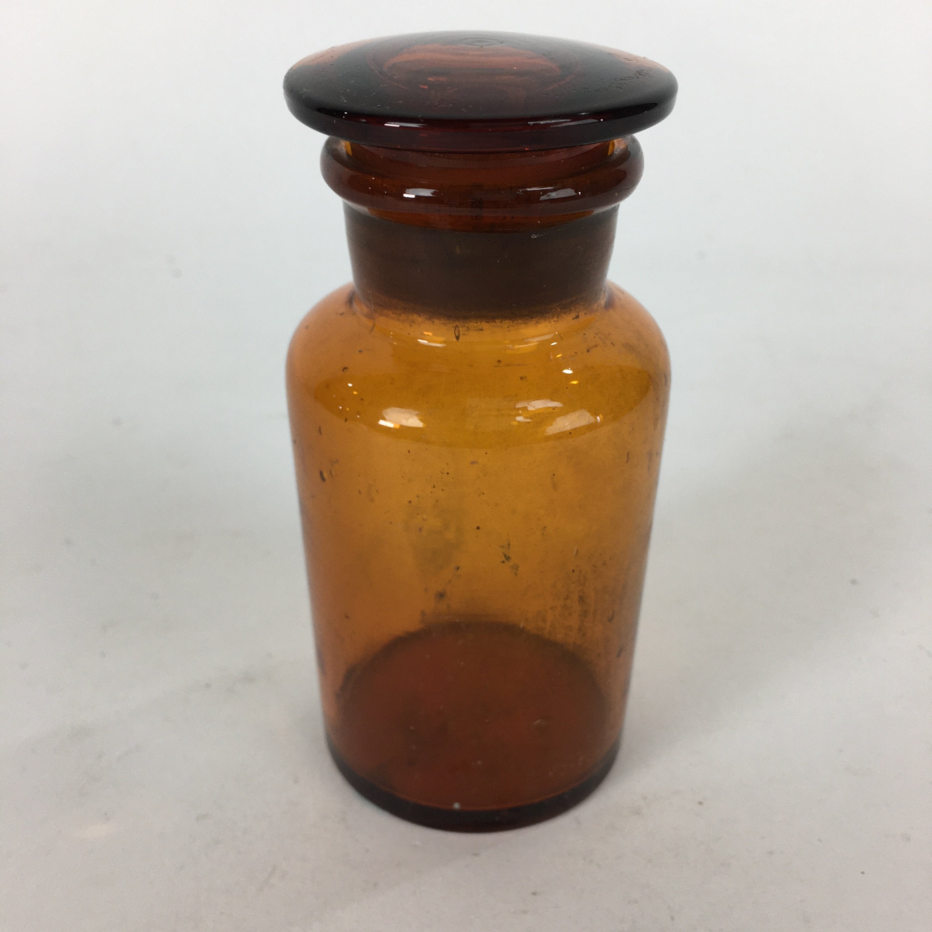 Japanese Lidded Glass Medicine Bottle Vtg Amber Color Glass 11 cm Vase MB11