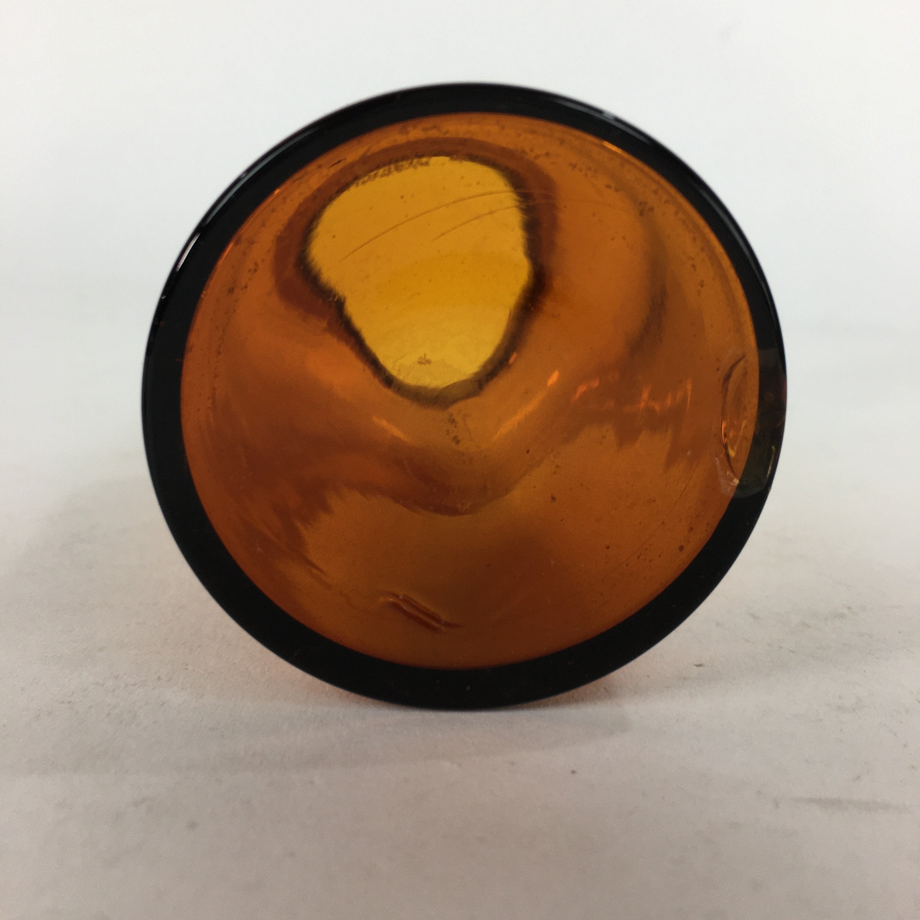 Japanese Lidded Glass Medicine Bottle Vtg Amber Color Glass 11 cm Vase MB6