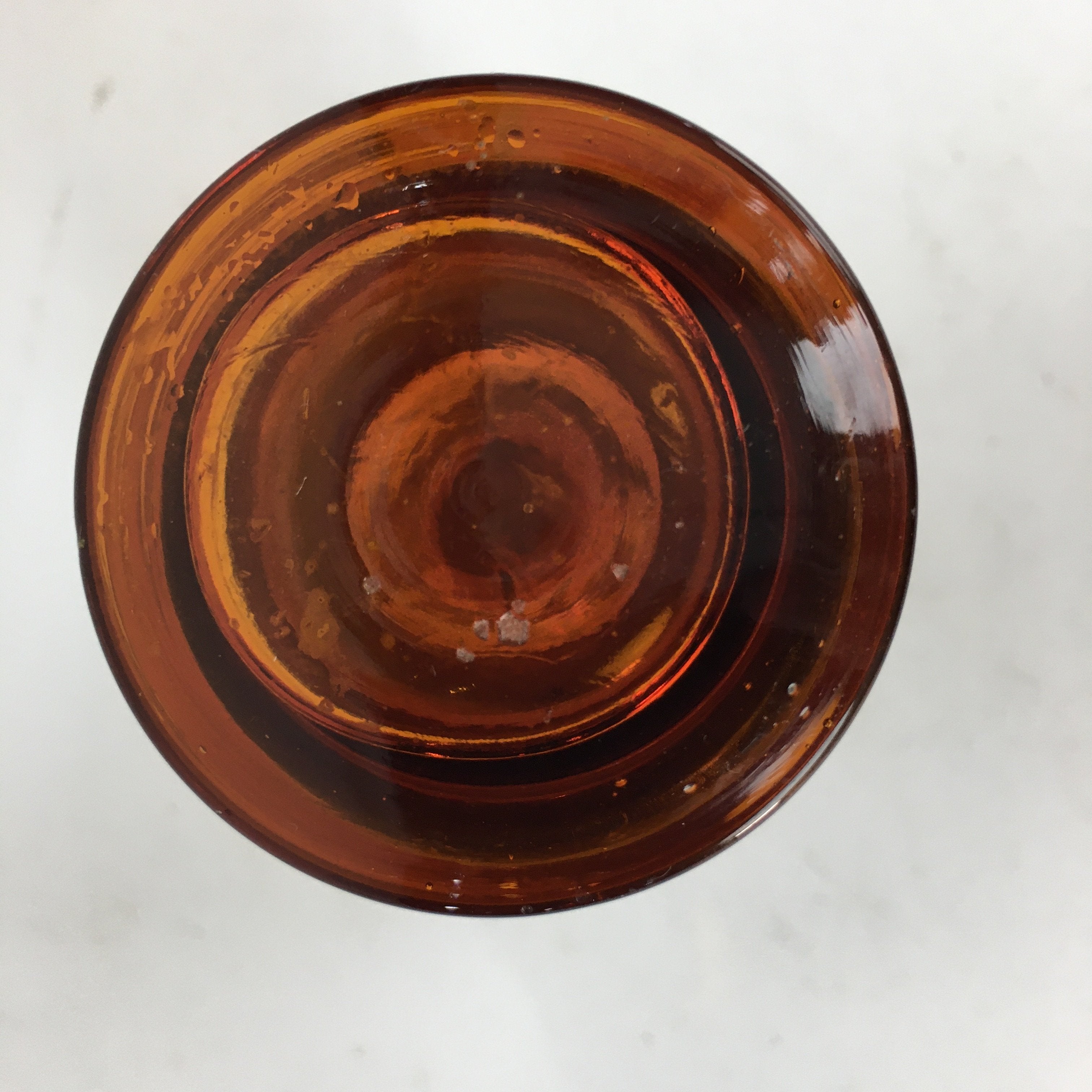 Japanese Lidded Glass Medicine Bottle Vtg Amber Color Glass 11 cm Vase MB6