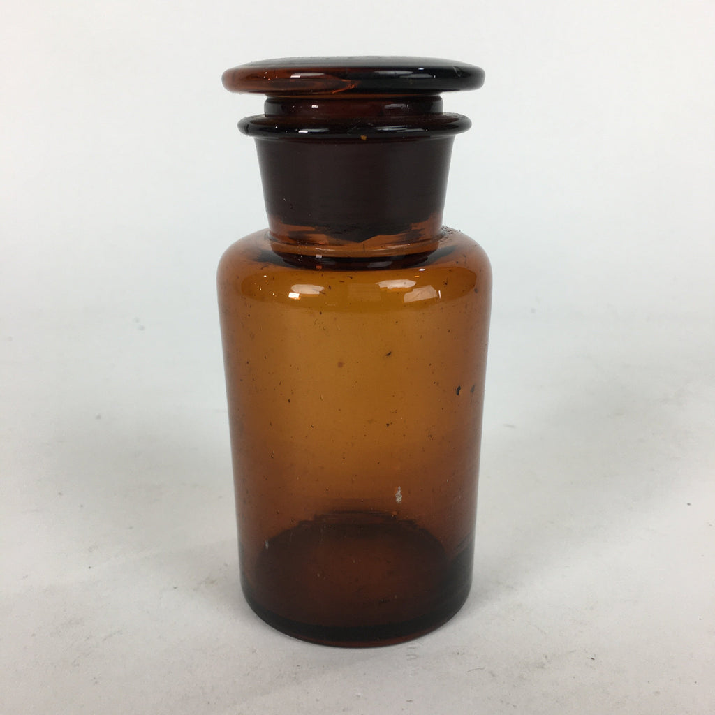 Japanese Lidded Glass Medicine Bottle Vtg Amber Color Glass 11 cm Vase MB9