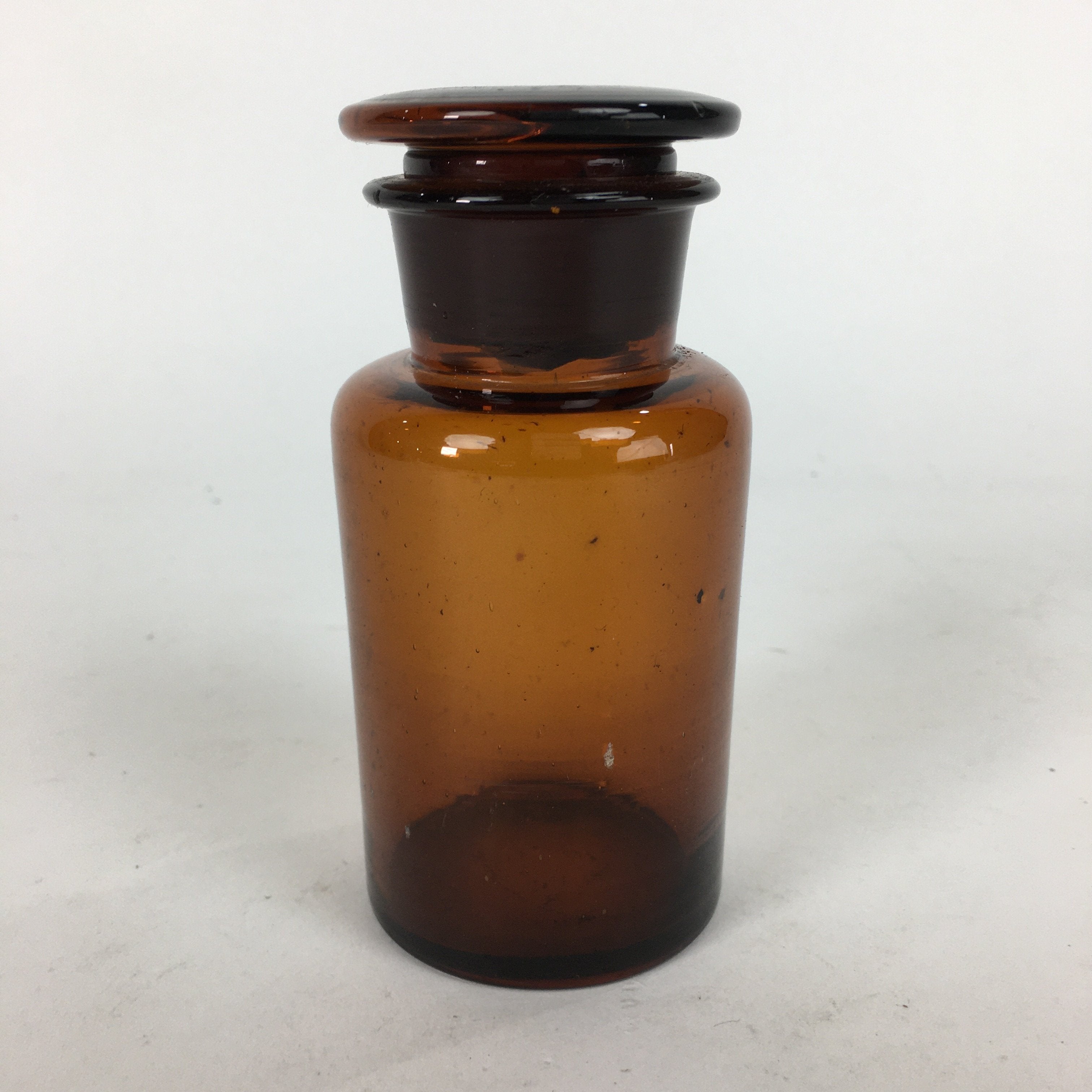 Japanese Lidded Glass Medicine Bottle Vtg Amber Color Glass 11 cm Vase MB9