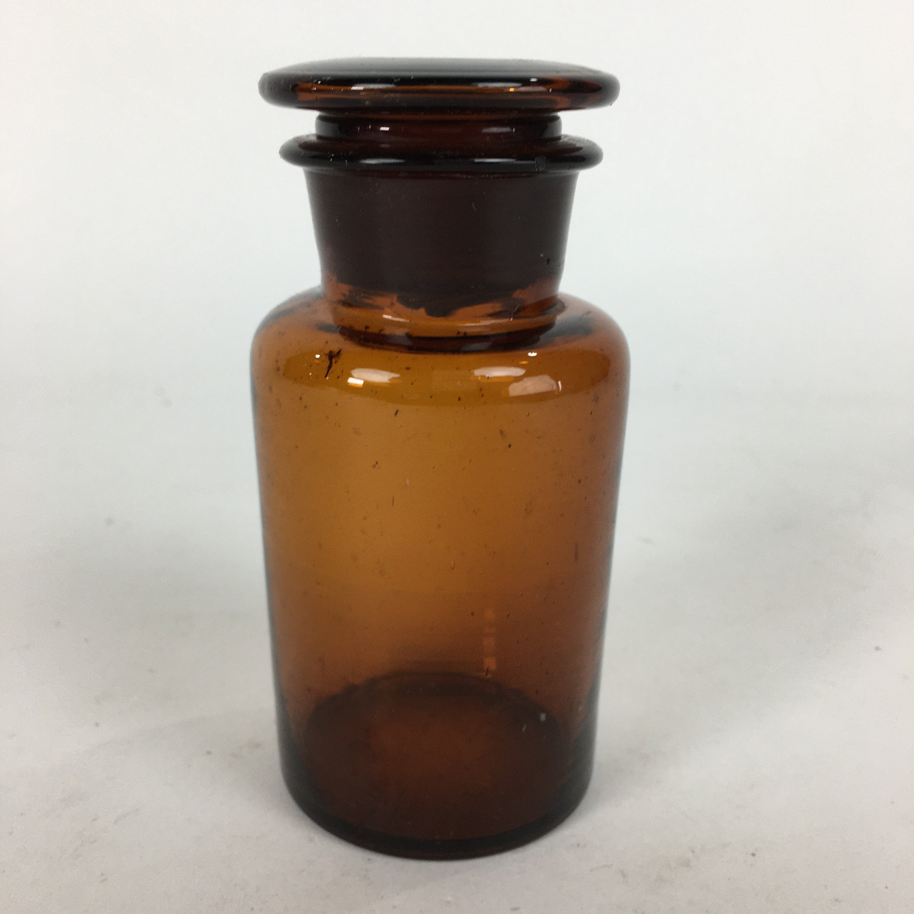 Japanese Lidded Glass Medicine Bottle Vtg Amber Color Glass 11 cm Vase MB9