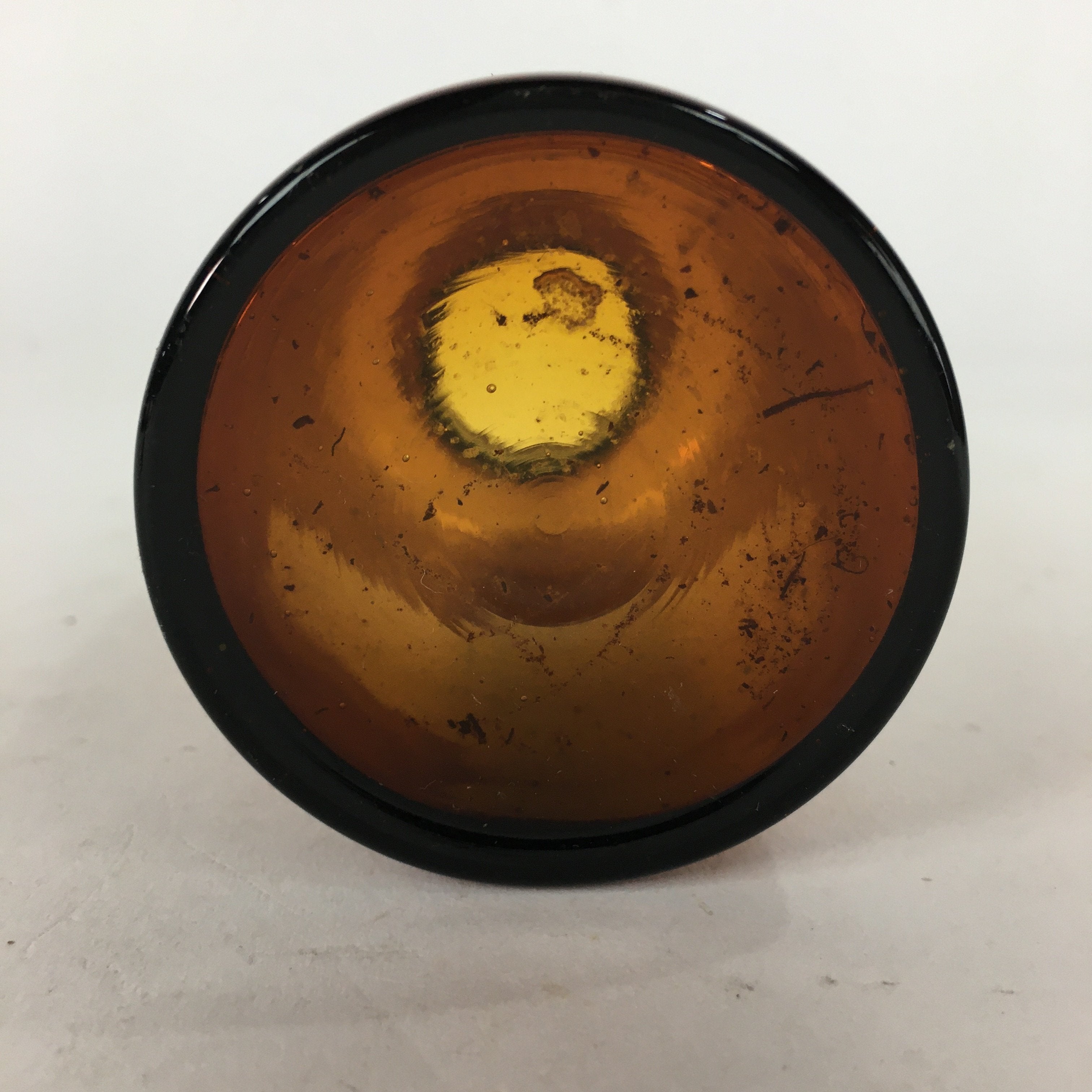 Japanese Lidded Glass Medicine Bottle Vtg Amber Color Glass 11 cm Vase MB9