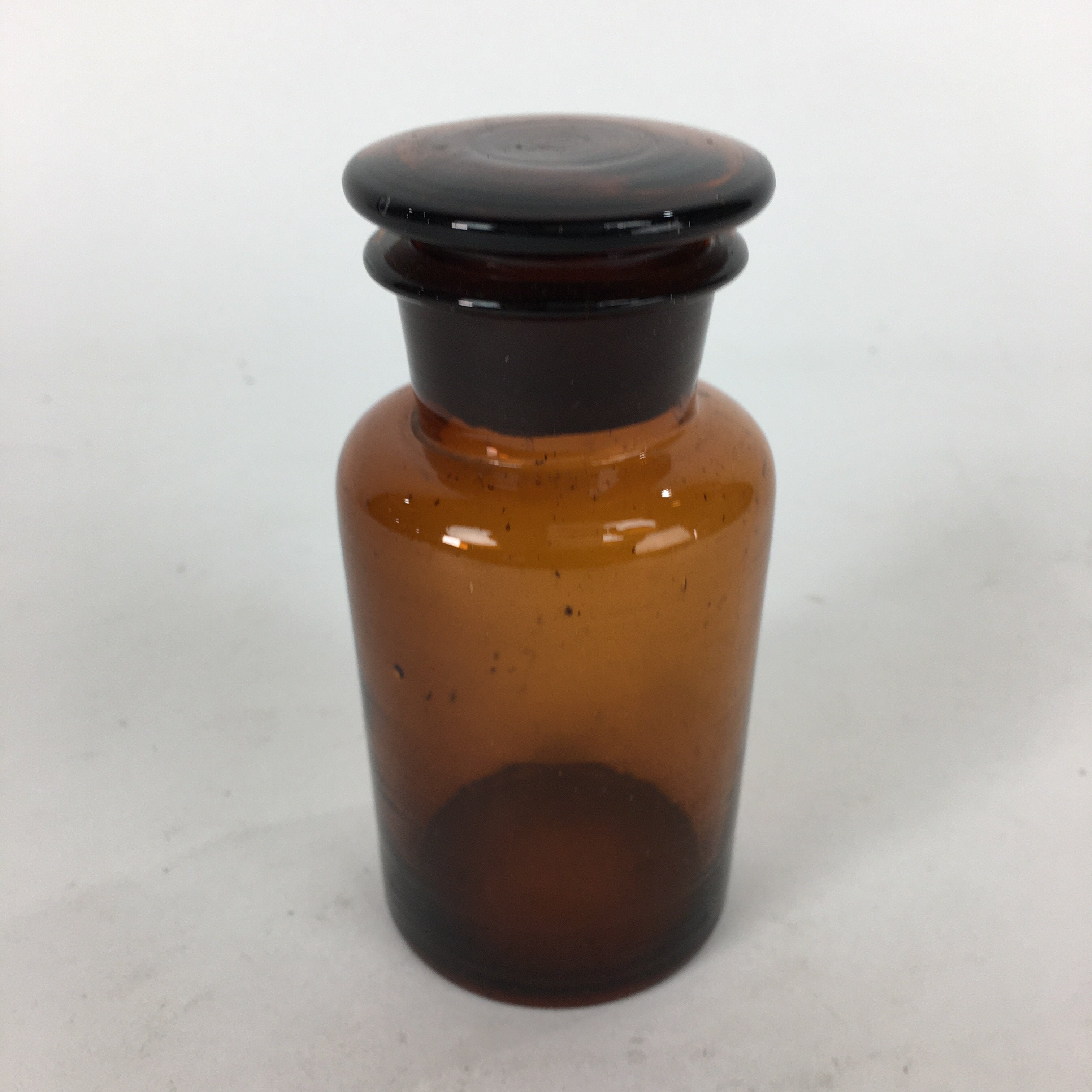Japanese Lidded Glass Medicine Bottle Vtg Amber Color Glass 11 cm Vase MB9