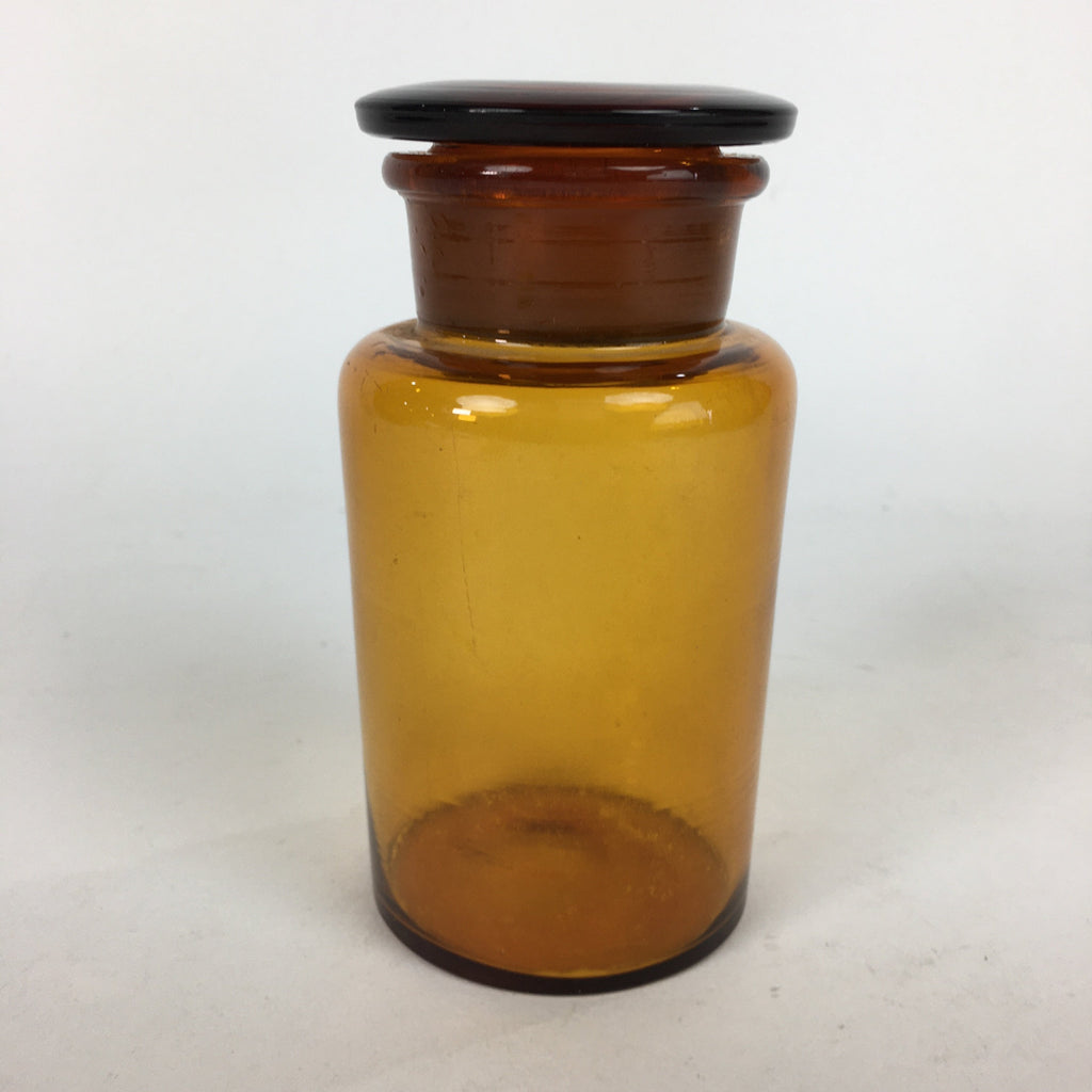 Japanese Lidded Glass Medicine Bottle Vtg Amber Color Glass 13 cm Vase MB2
