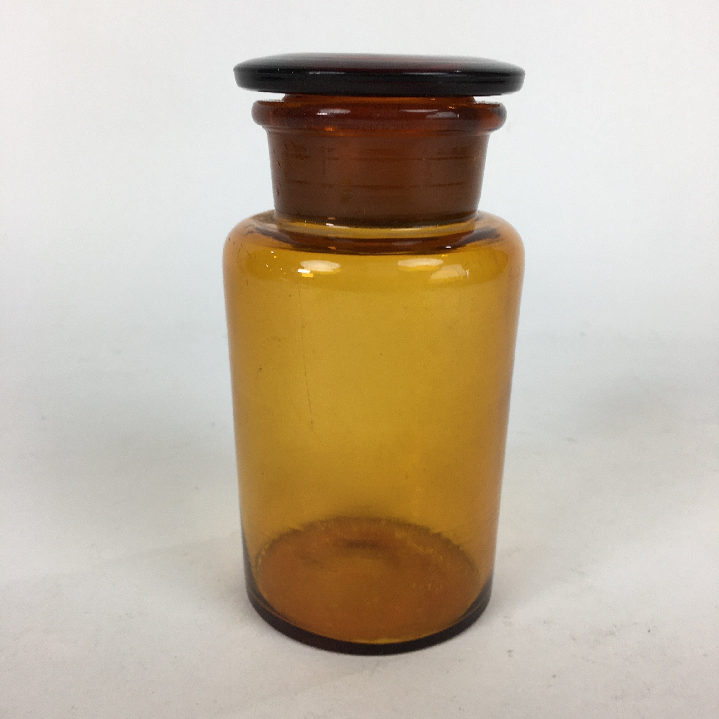 Japanese Lidded Glass Medicine Bottle Vtg Amber Color Glass 13 cm Vase MB2