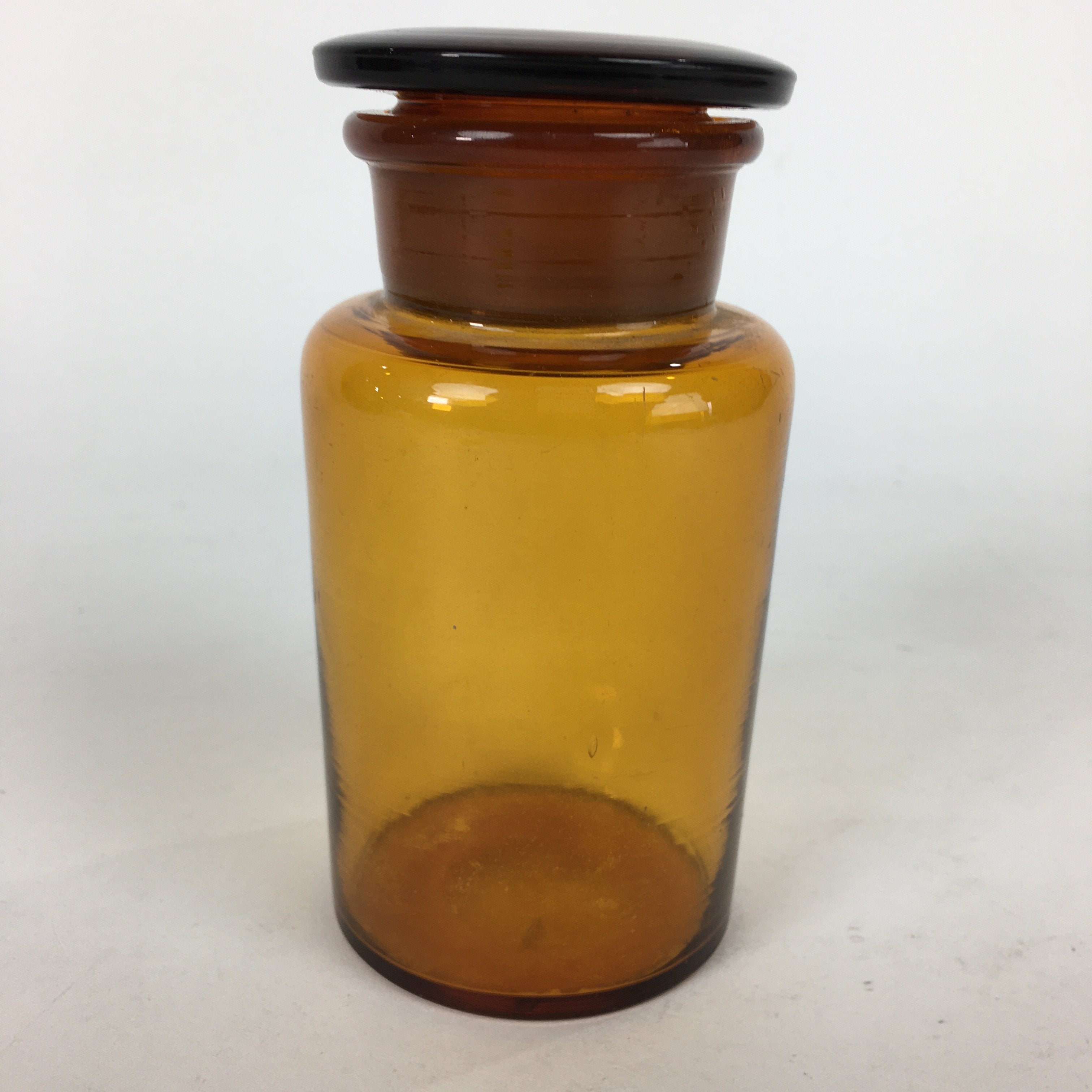 Japanese Lidded Glass Medicine Bottle Vtg Amber Color Glass 13 cm Vase MB2