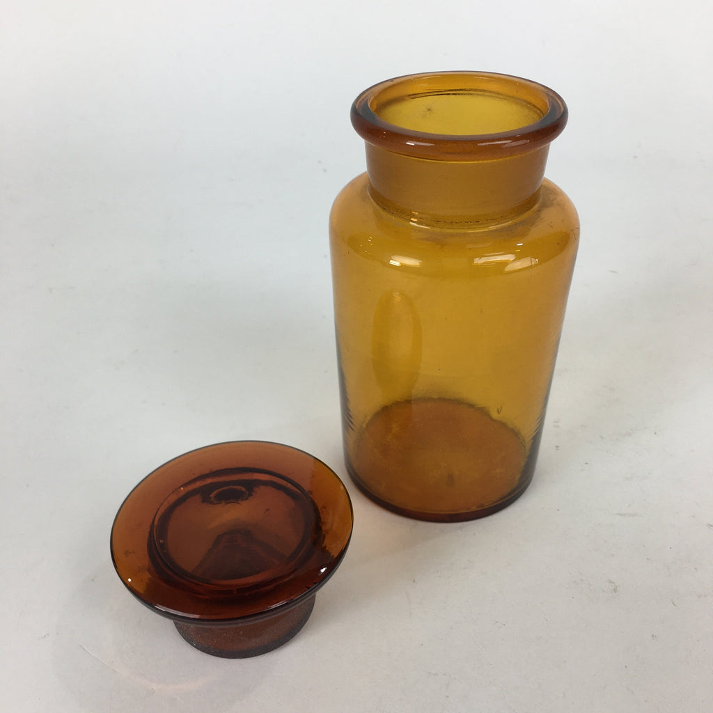Japanese Lidded Glass Medicine Bottle Vtg Amber Color Glass 13 cm Vase MB2