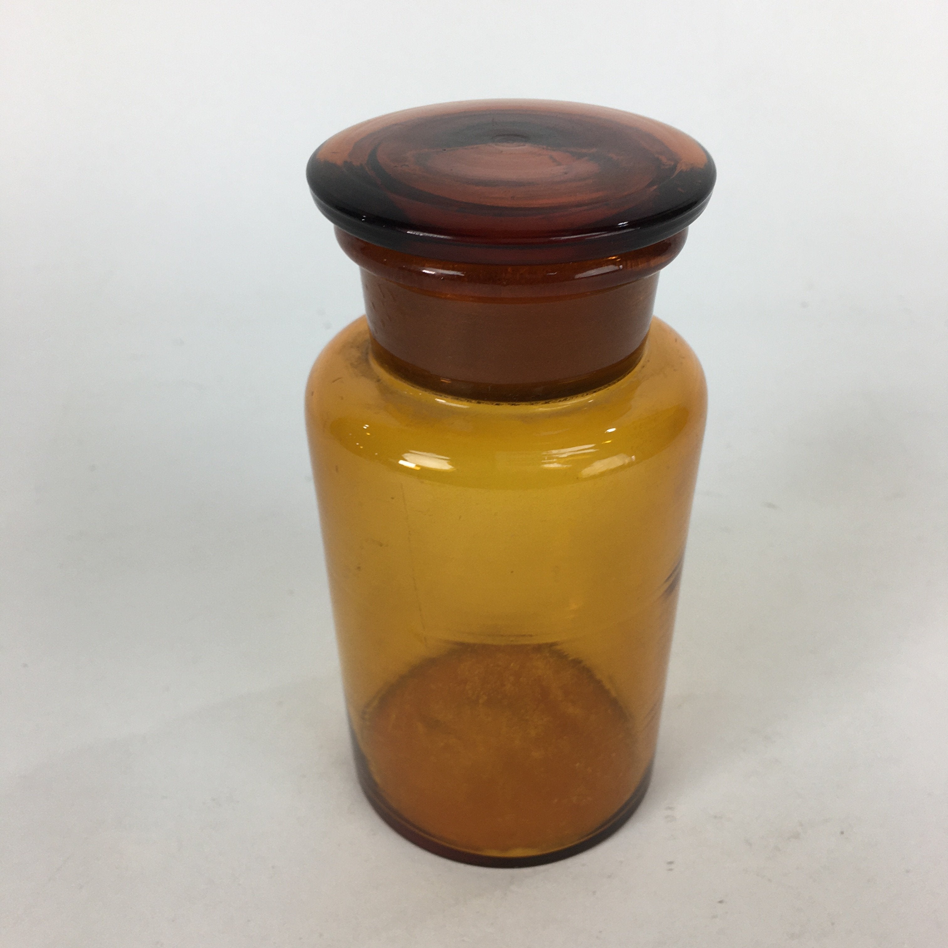 Japanese Lidded Glass Medicine Bottle Vtg Amber Color Glass 13 cm Vase MB2