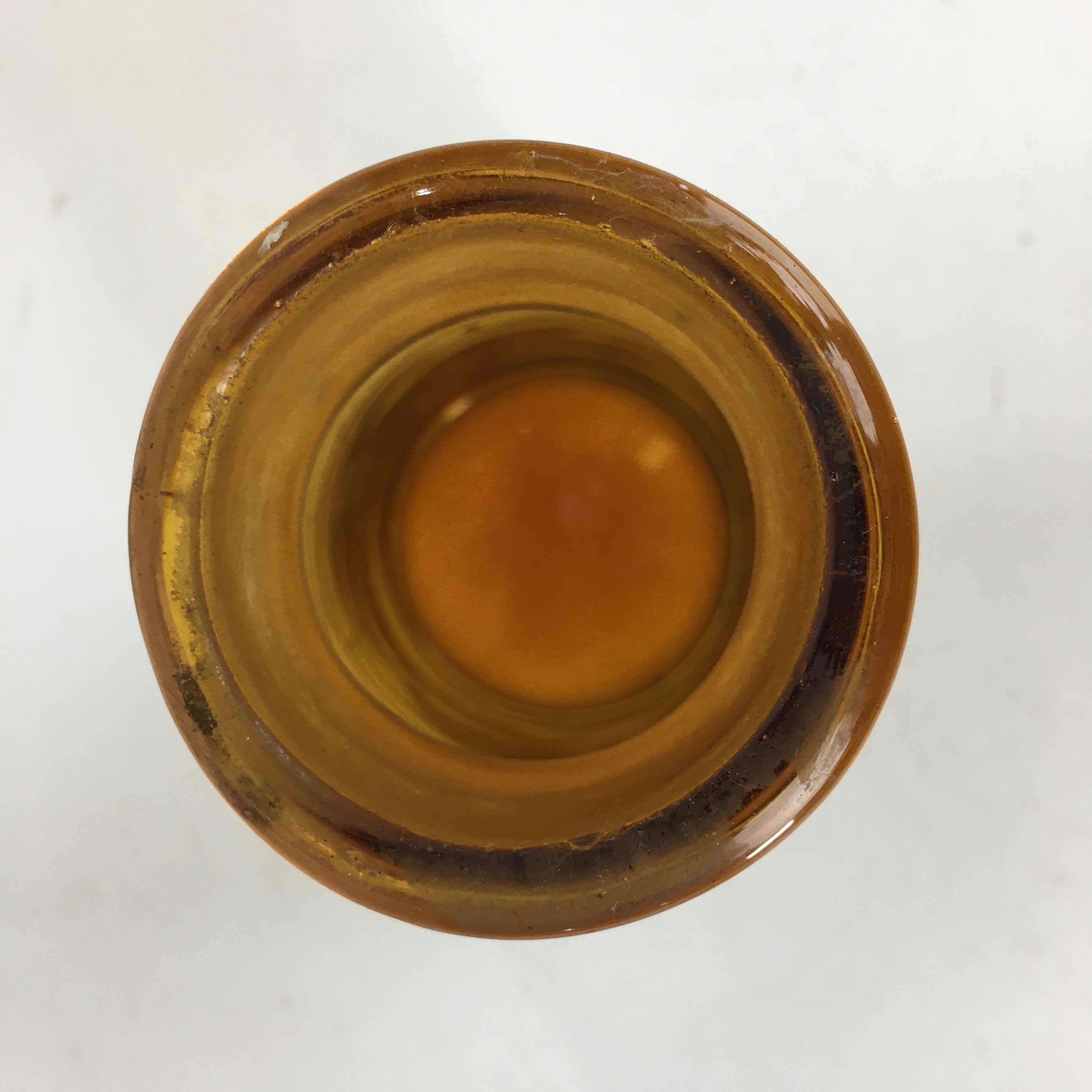 Japanese Lidded Glass Medicine Bottle Vtg Amber Color Glass 13.5 cm Vase MB7