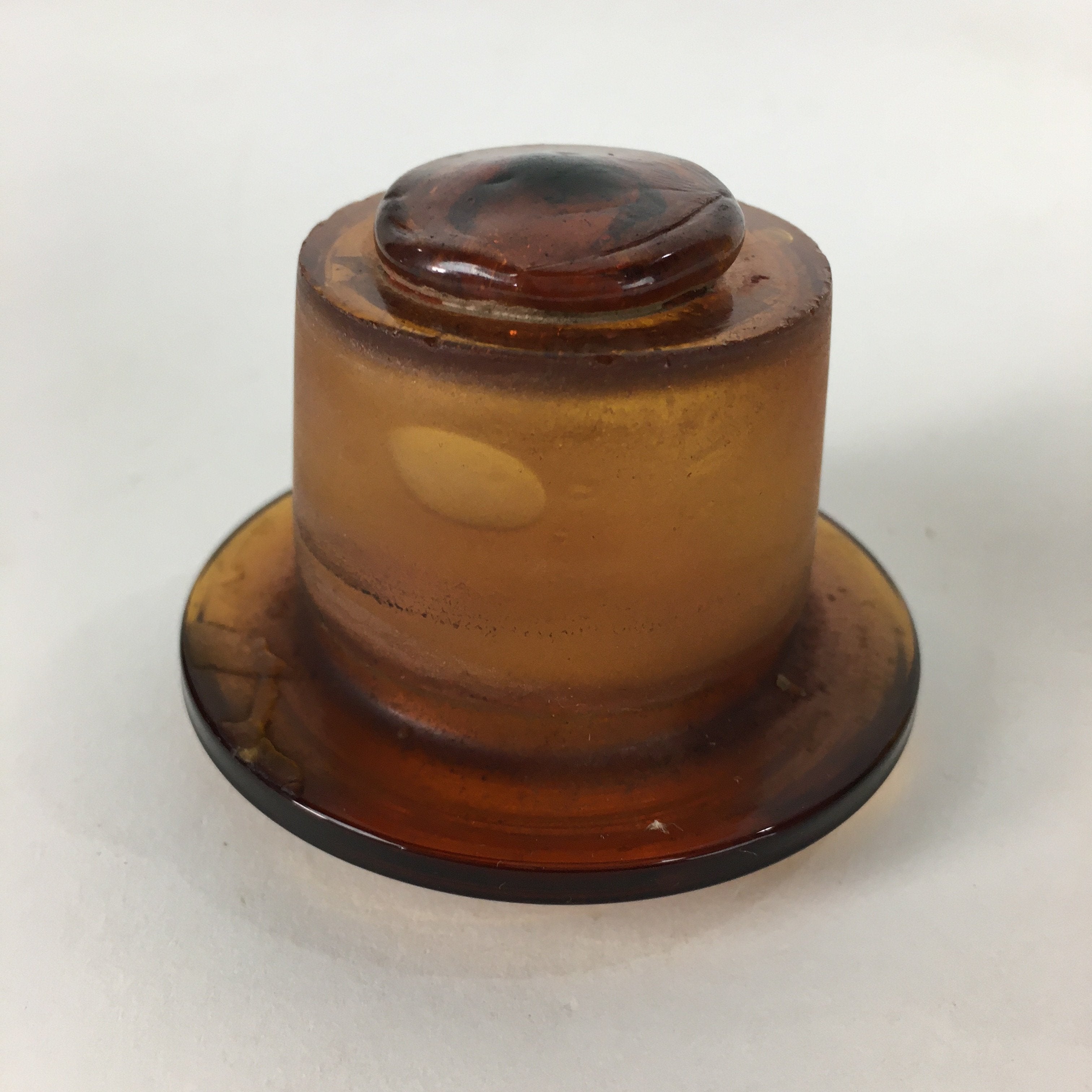 Japanese Lidded Glass Medicine Bottle Vtg Amber Color Glass 13.5 cm Vase MB7