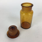 Japanese Lidded Glass Medicine Bottle Vtg Amber Color Glass 13.5 cm Vase MB7