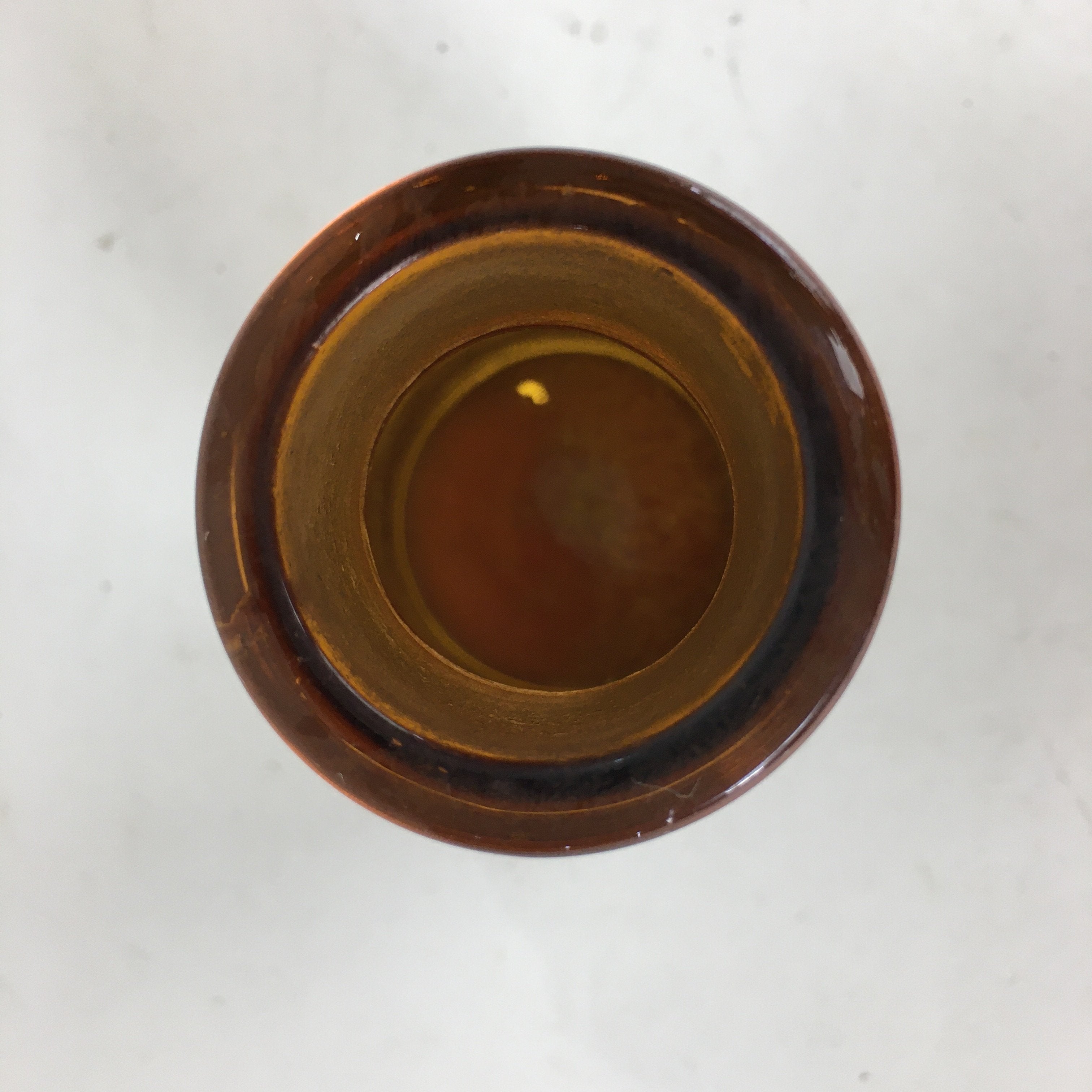 Japanese Lidded Glass Medicine Bottle Vtg Amber Color Glass 8.5 cm Vase MB14