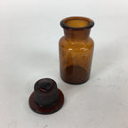 Japanese Lidded Glass Medicine Bottle Vtg Amber Color Glass 8.5 cm Vase MB14