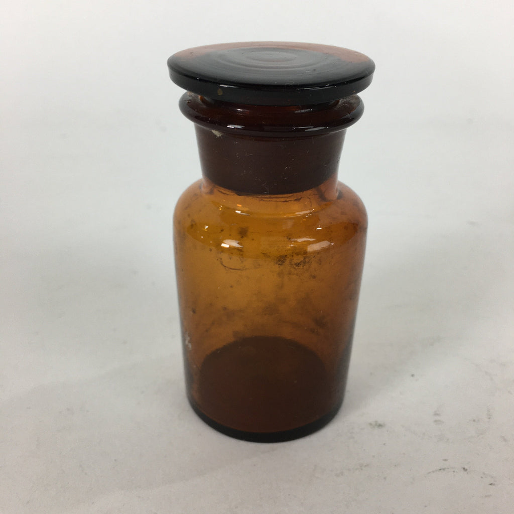 Japanese Lidded Glass Medicine Bottle Vtg Amber Color Glass 8.5 cm Vase MB14