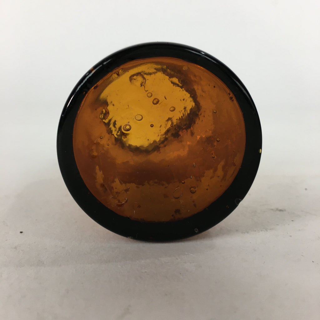 Japanese Lidded Glass Medicine Bottle Vtg Amber Color Glass 8.5 cm Vase MB15