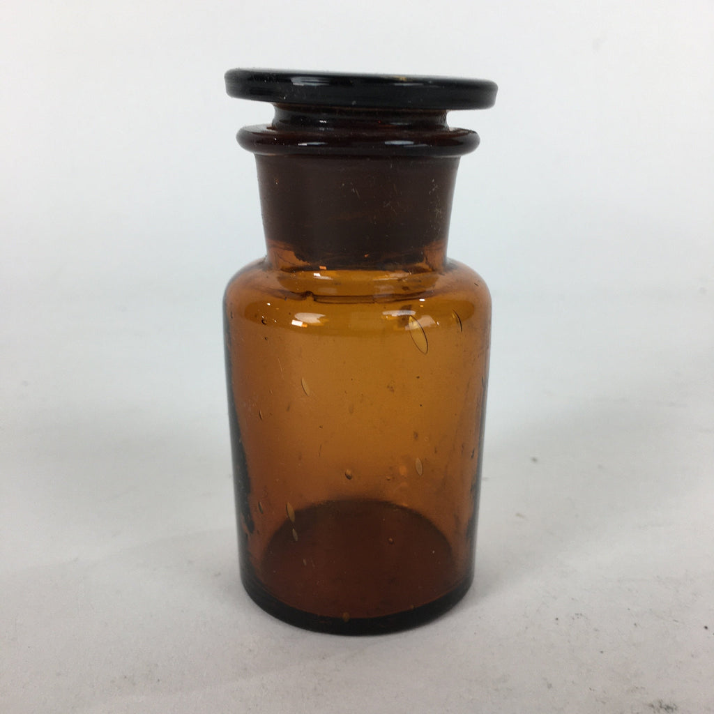 Japanese Lidded Glass Medicine Bottle Vtg Amber Color Glass 8.5 cm Vase MB15