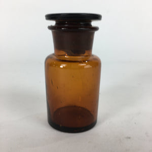 Japanese Lidded Glass Medicine Bottle Vtg Amber Color Glass 8.5 cm Vase MB15