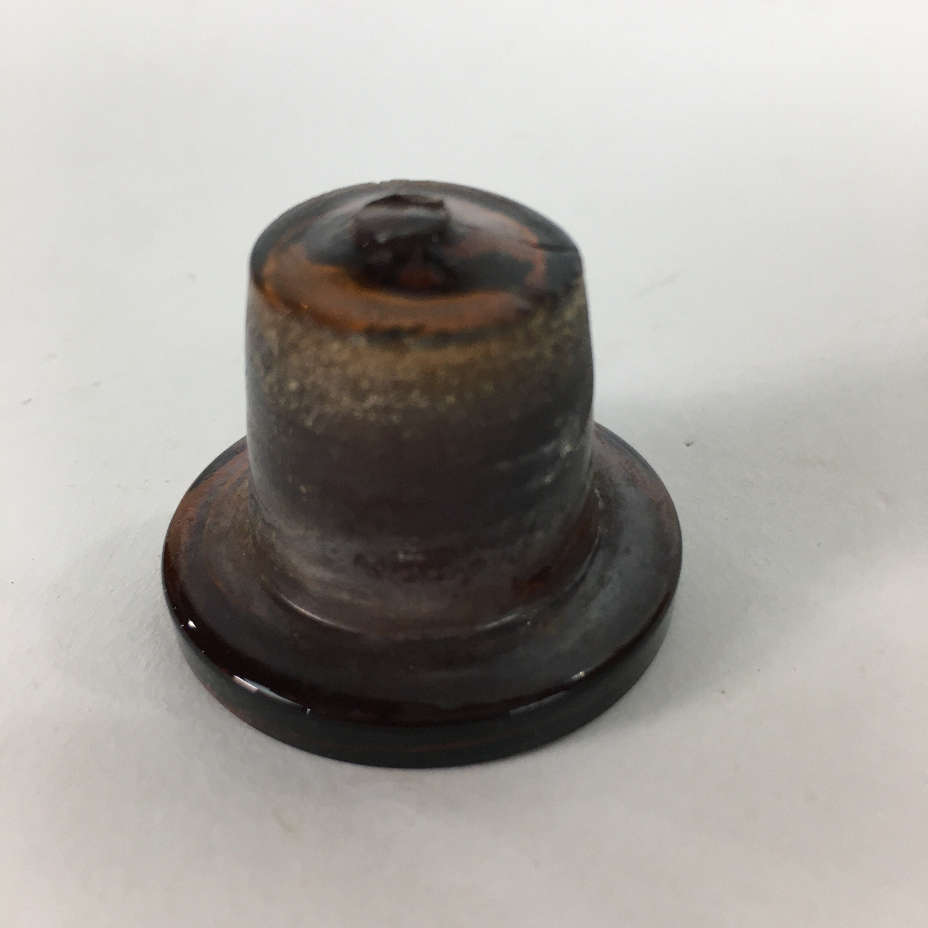 Japanese Lidded Glass Medicine Bottle Vtg Amber Color Glass 8.5 cm Vase MB17