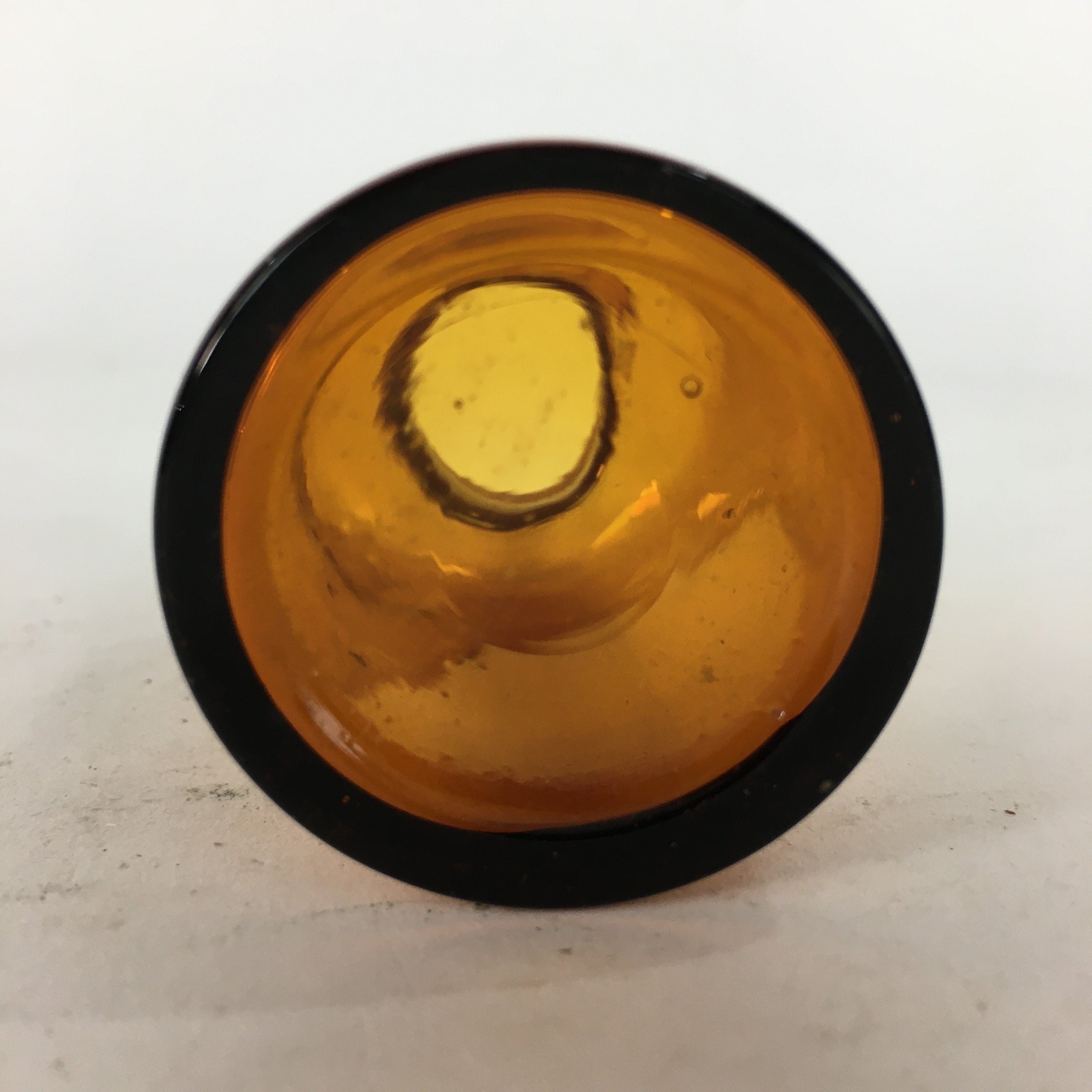 Japanese Lidded Glass Medicine Bottle Vtg Amber Color Glass 8.5 cm Vase MB17