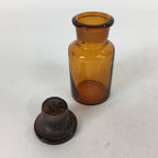 Japanese Lidded Glass Medicine Bottle Vtg Amber Color Glass 8.5 cm Vase MB17